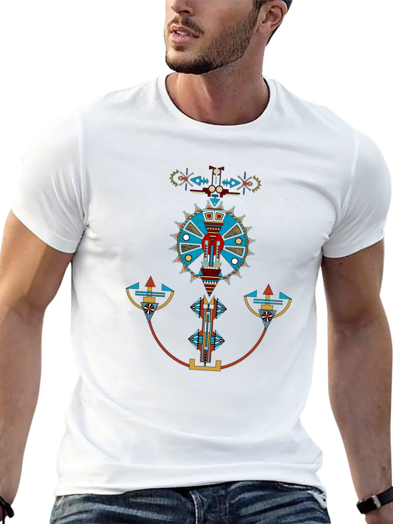 Geometric Aztec Design Black T-Shirt