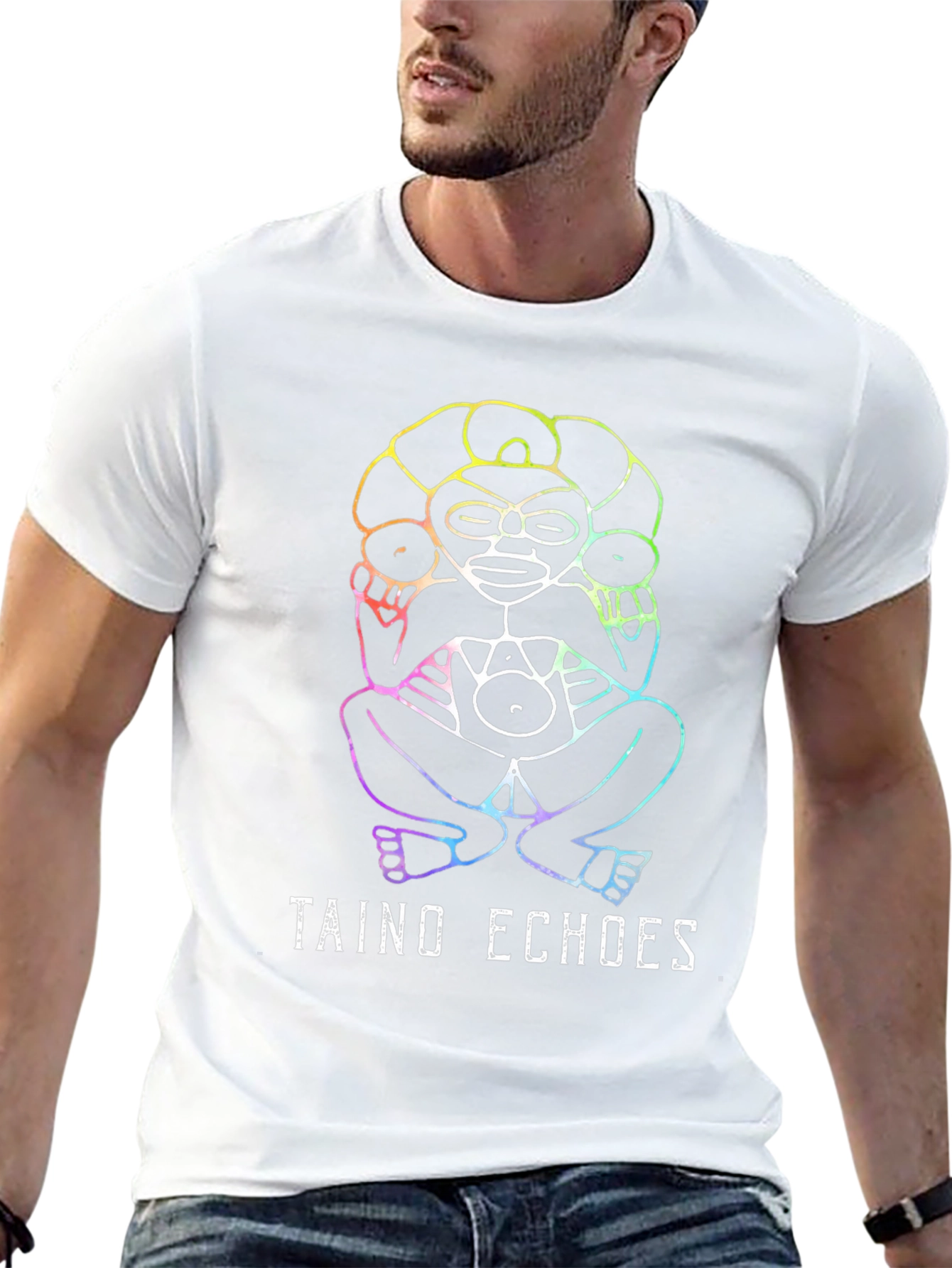 Taino Echoes Rainbow Graphic Black Tee