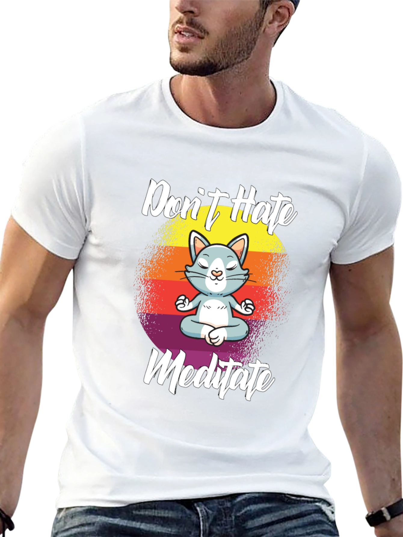 Dont Hate Meditate Cat T-Shirt Yoga Lover