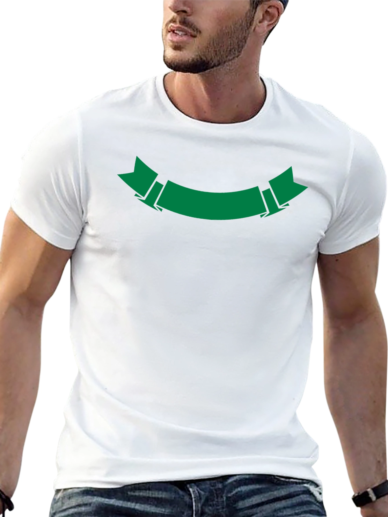 Mens Black T-Shirt with Green Ribbon Graphic