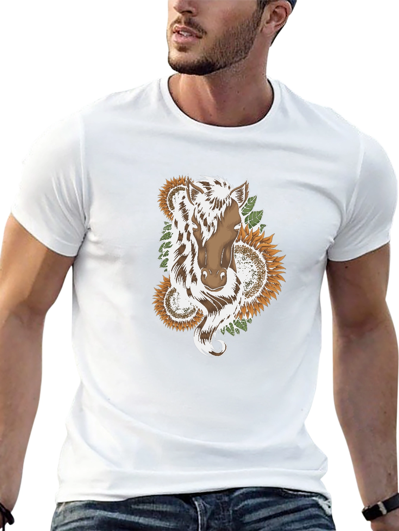 Horse & Sunflower Graphic Black T-Shirt
