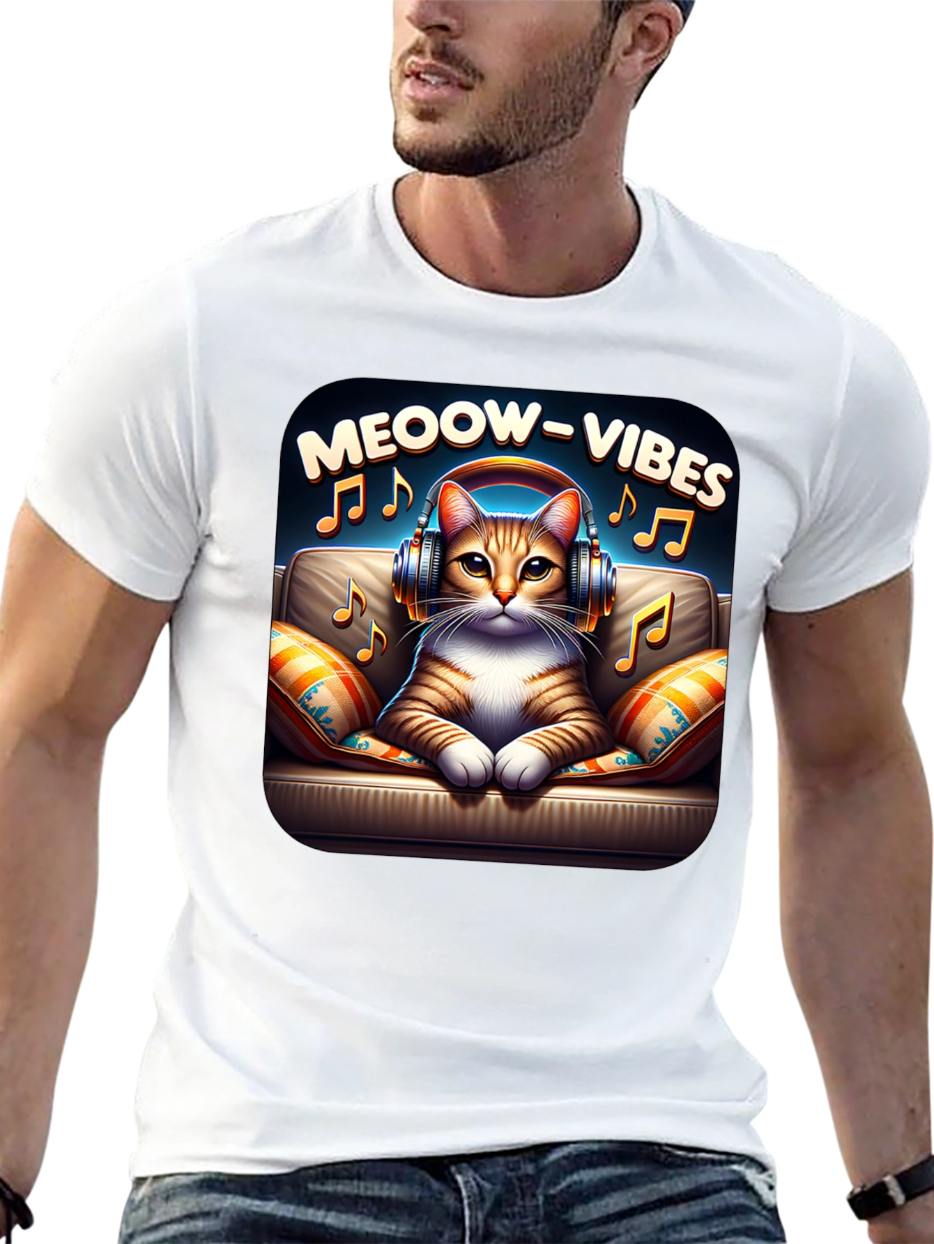 Meoow Vibes Cat T-Shirt - Music Lover Tee