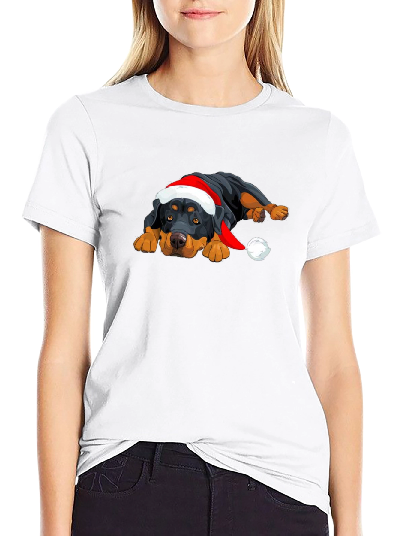 Rottweiler Christmas T-Shirt - Cute Dog Santa Hat Tee