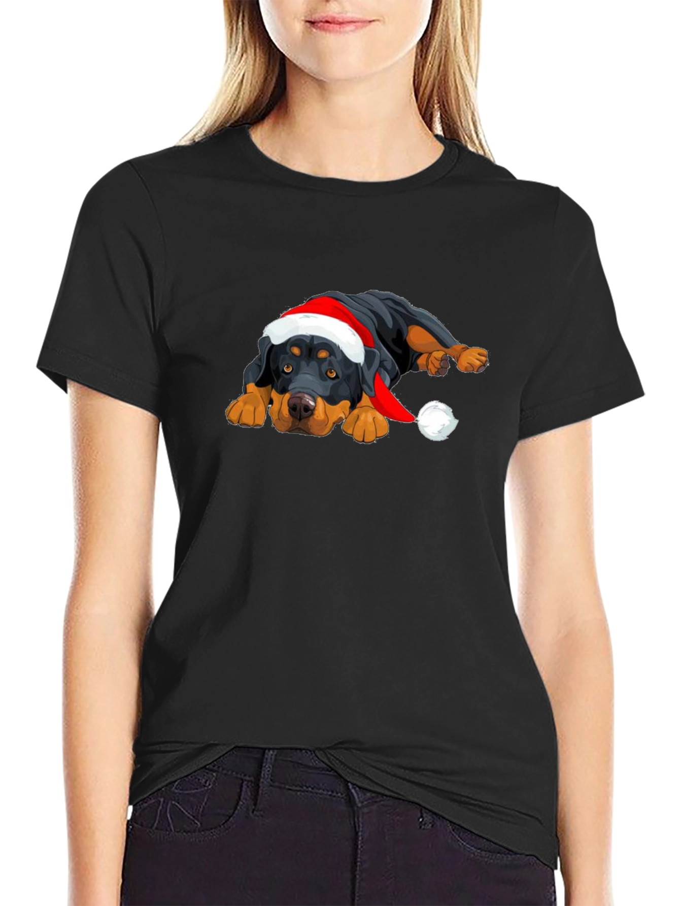 Rottweiler Christmas T-Shirt - Cute Dog Santa Hat Tee