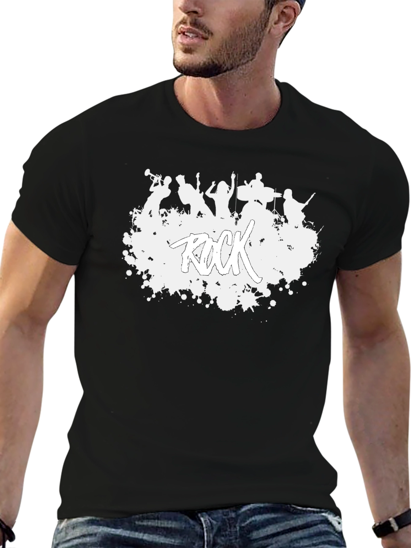 Rock Band Graphic Tee - Mens Black Cotton T-Shirt