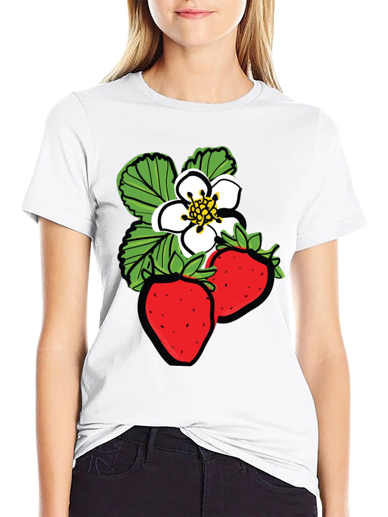 Strawberry Design Black T-Shirt