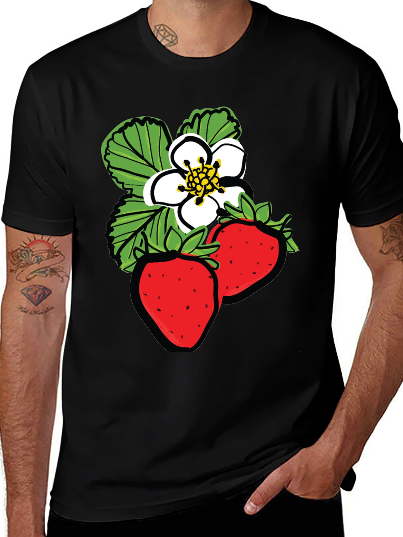 Strawberry Design Black T-Shirt