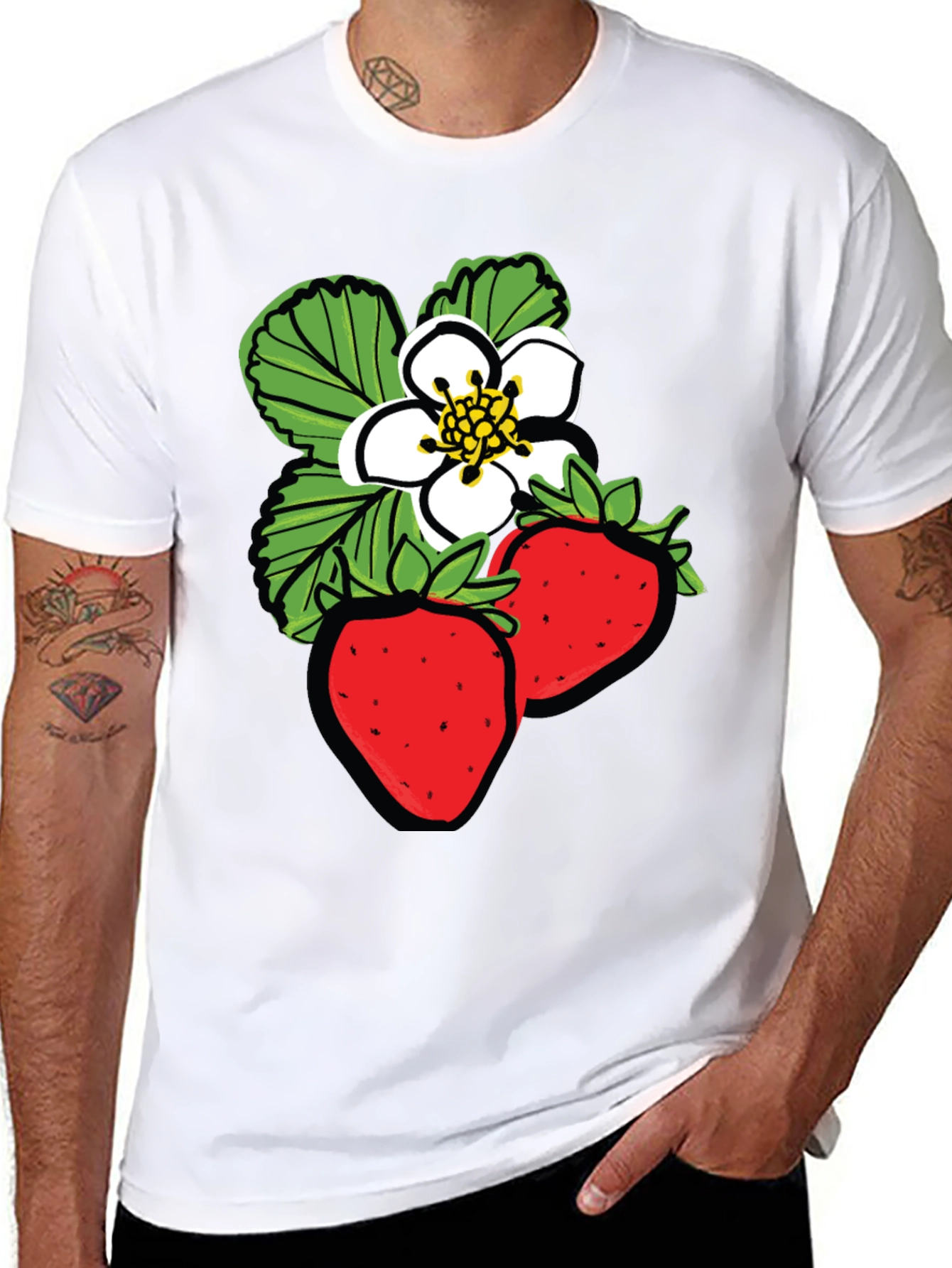 Strawberry Design Black T-Shirt