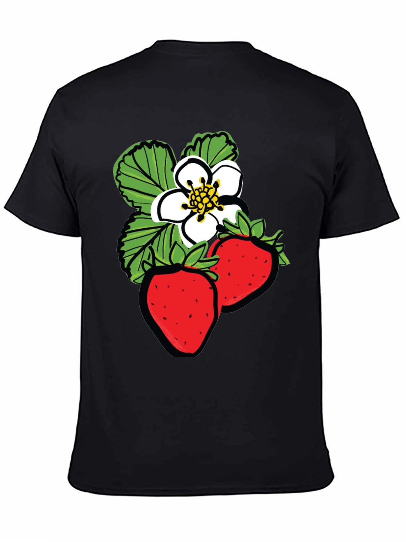 Strawberry Design Black T-Shirt