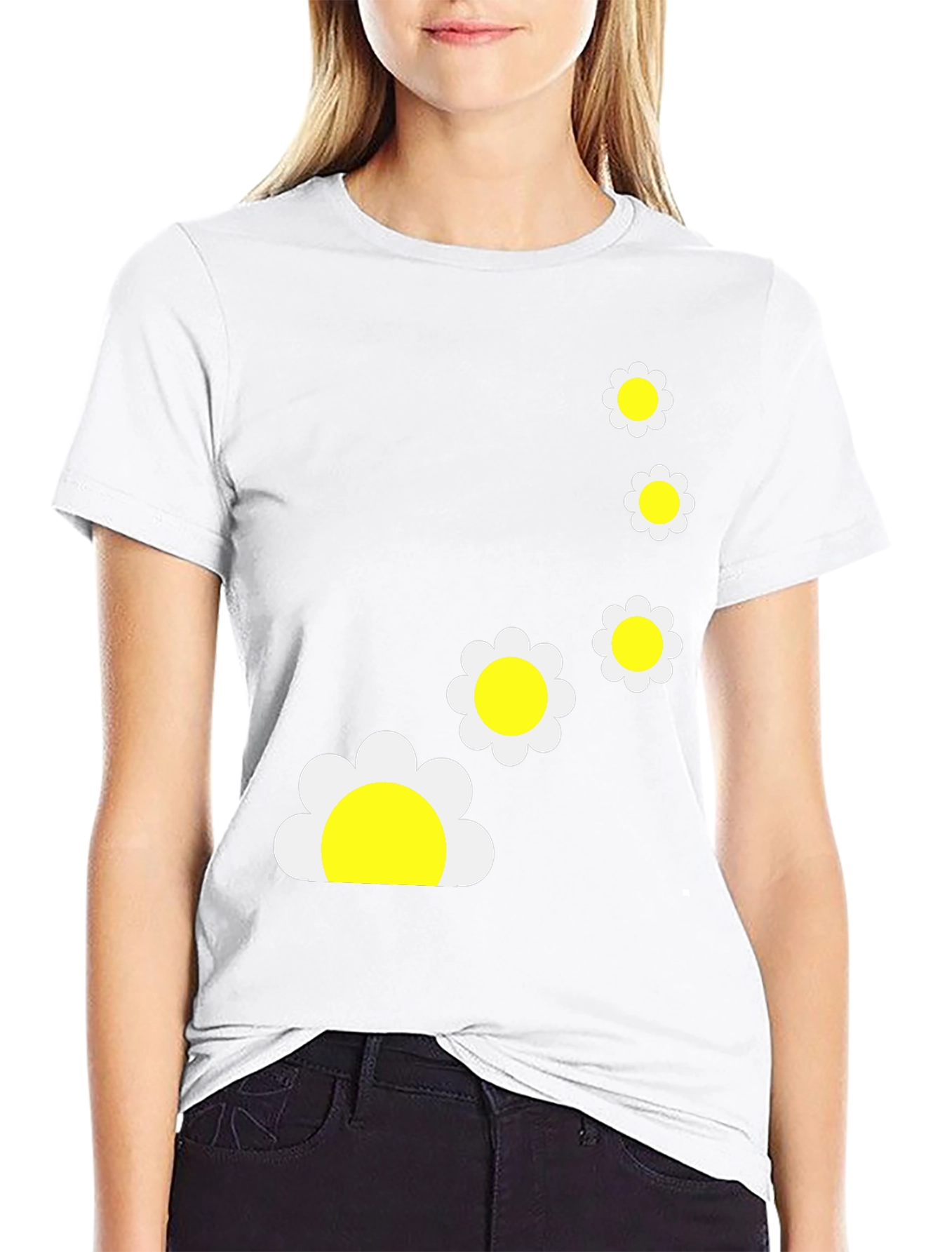 Black T-Shirt with Daisy Flower Graphic