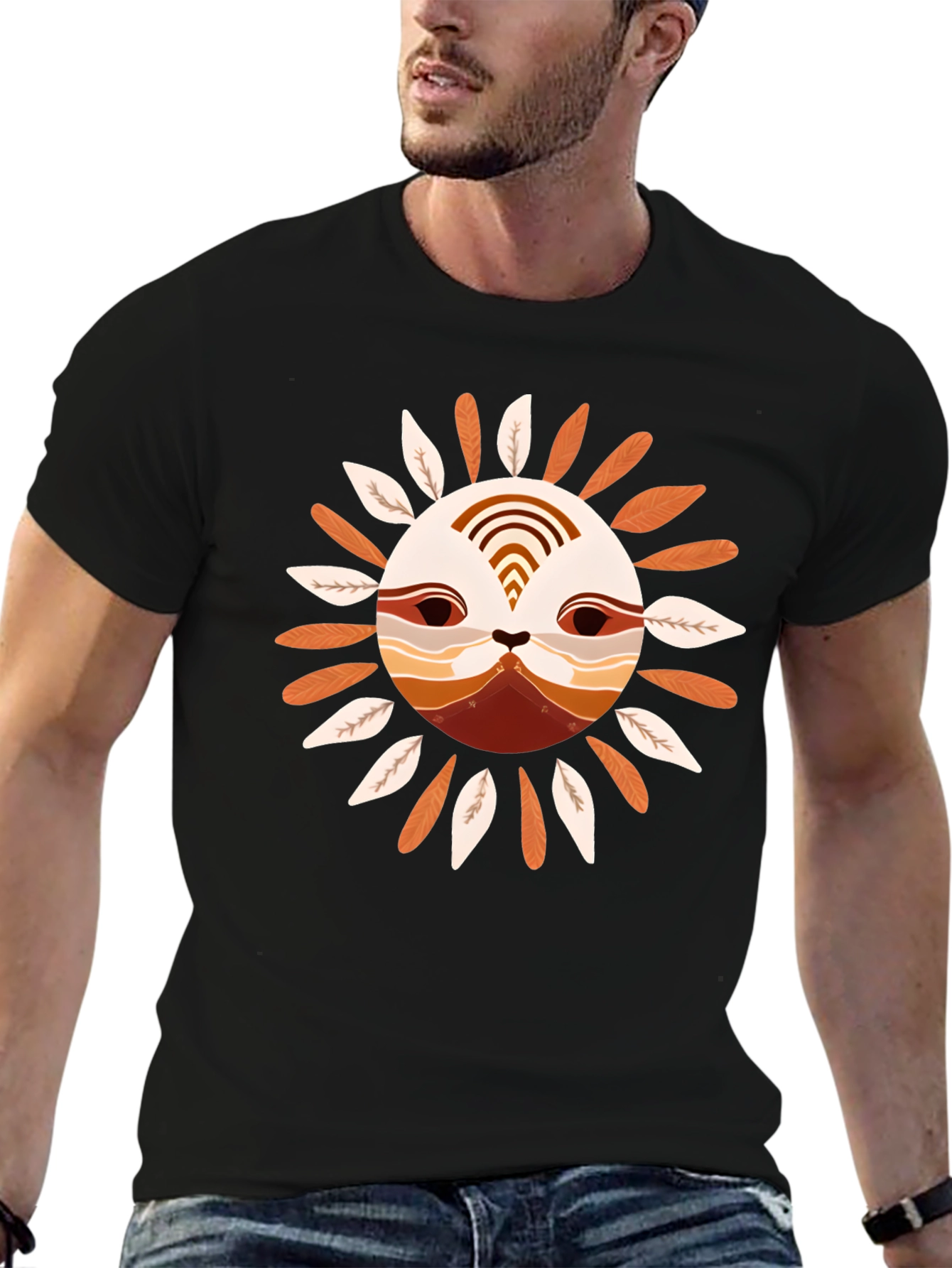 Stylish Sun Face Graphic Black T-Shirt