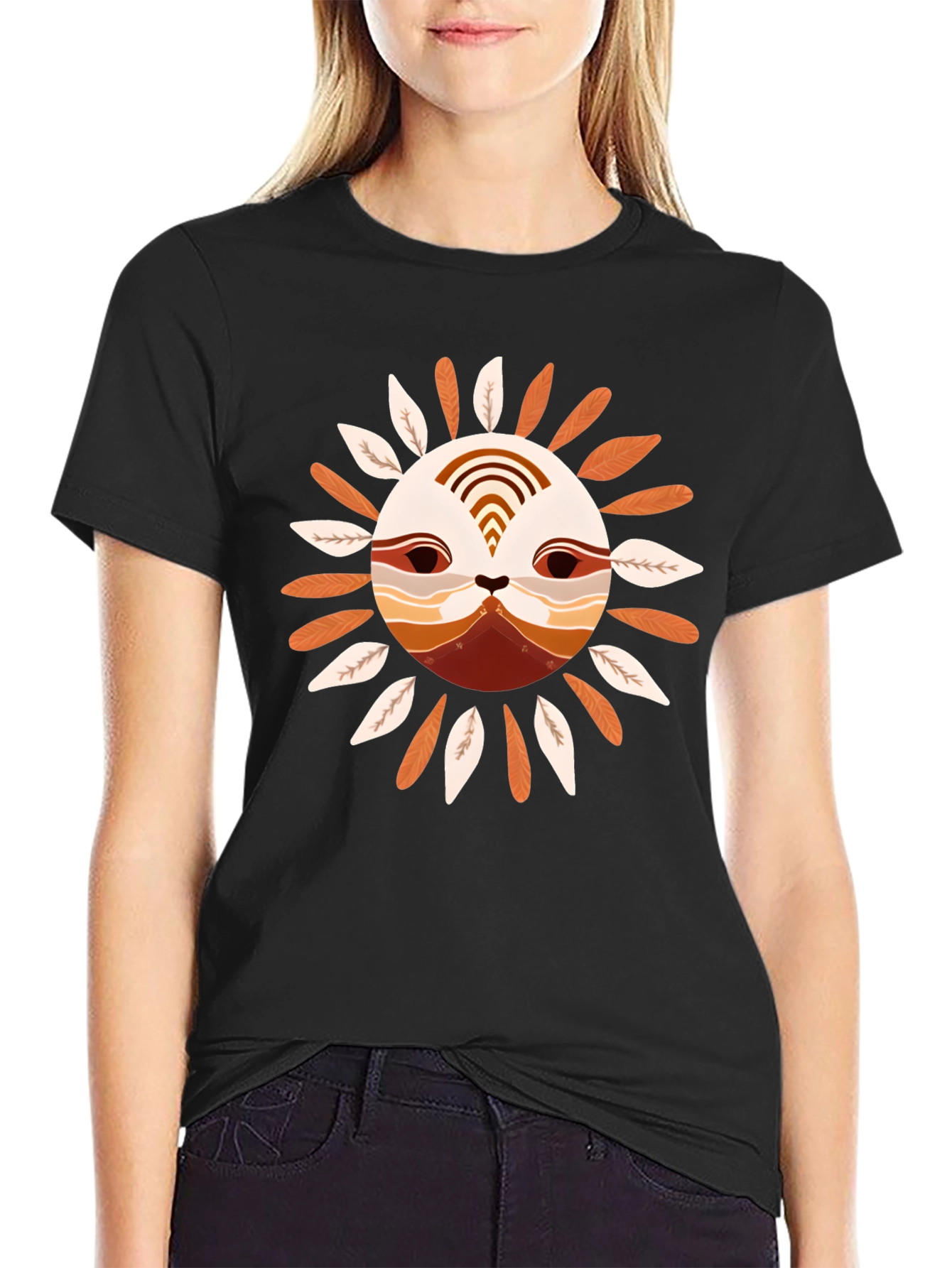 Stylish Sun Face Graphic Black T-Shirt