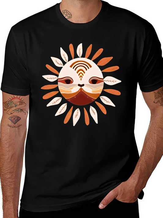 Stylish Sun Face Graphic Black T-Shirt