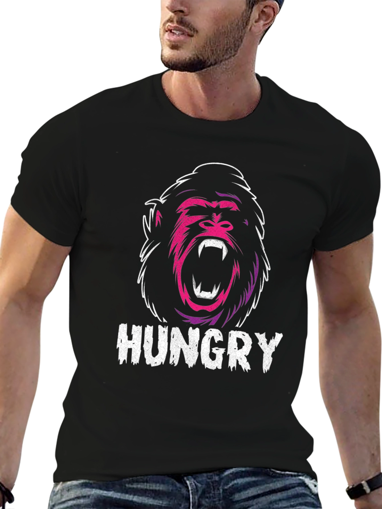 Hungry Gorilla Graphic Tee - Black Cotton T-Shirt