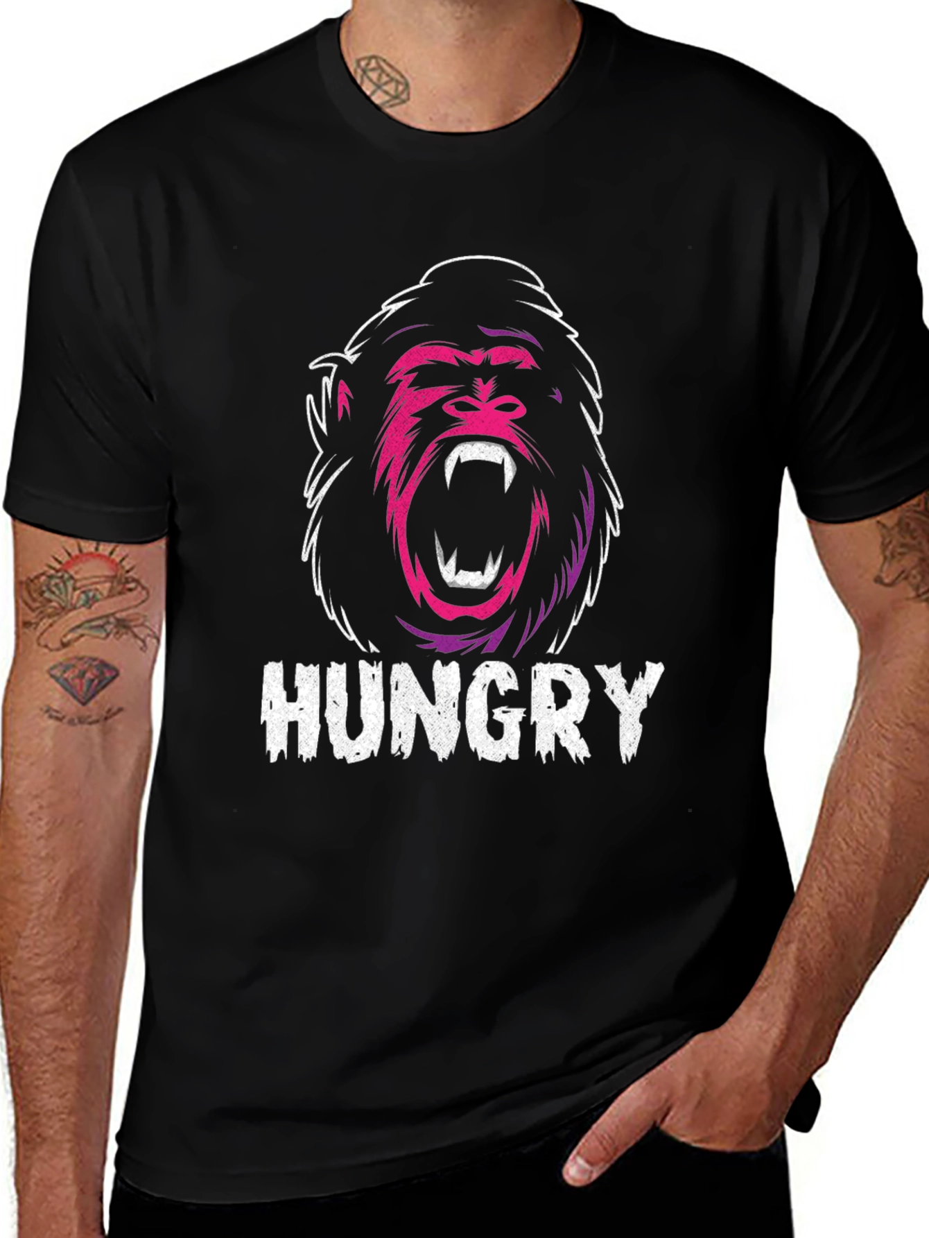 Hungry Gorilla Graphic Tee - Black Cotton T-Shirt