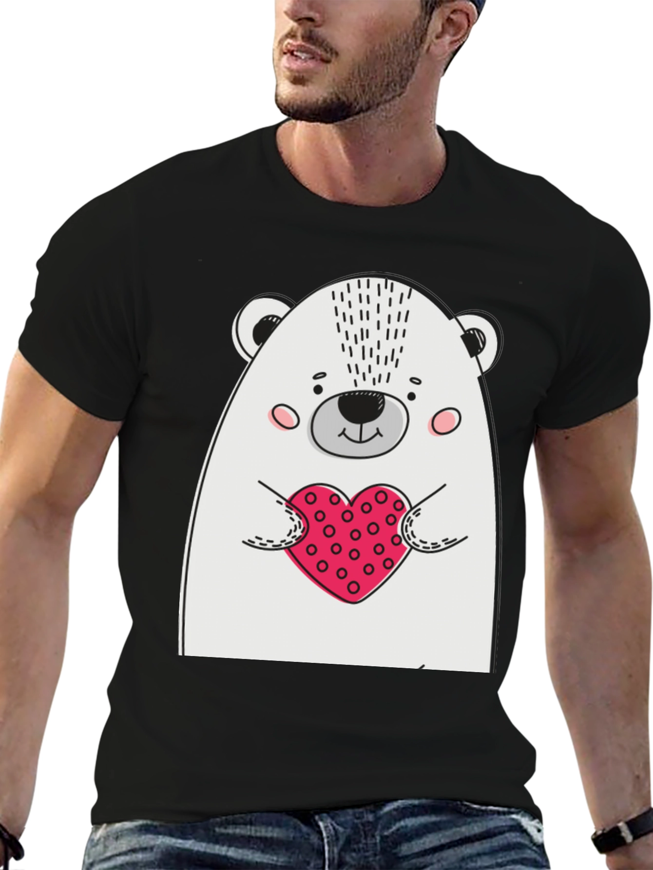 Bear Heart T-Shirt - Mens Black Graphic Tee