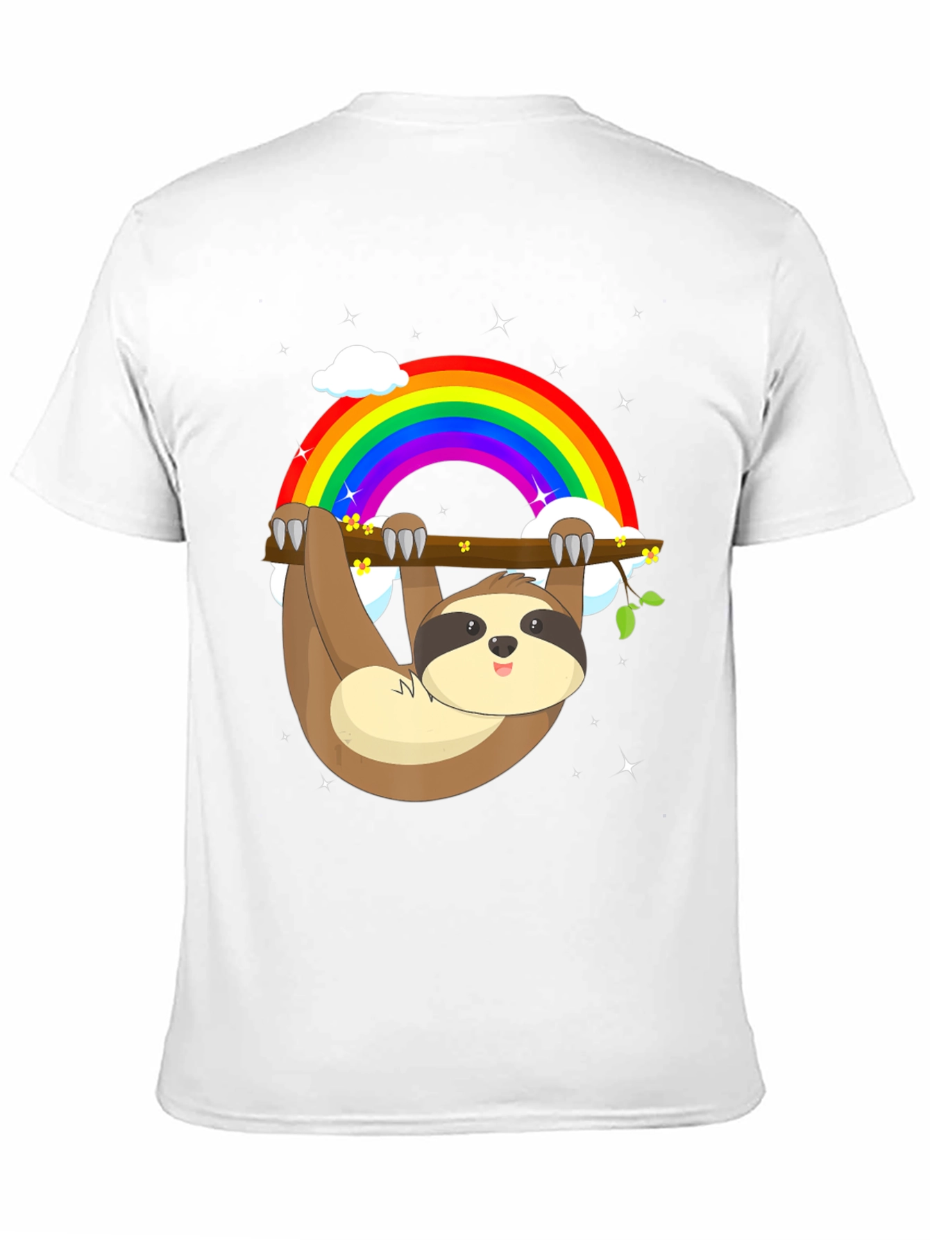 Sloth Rainbow Graphic Tee - Mens Black Cotton T-Shirt