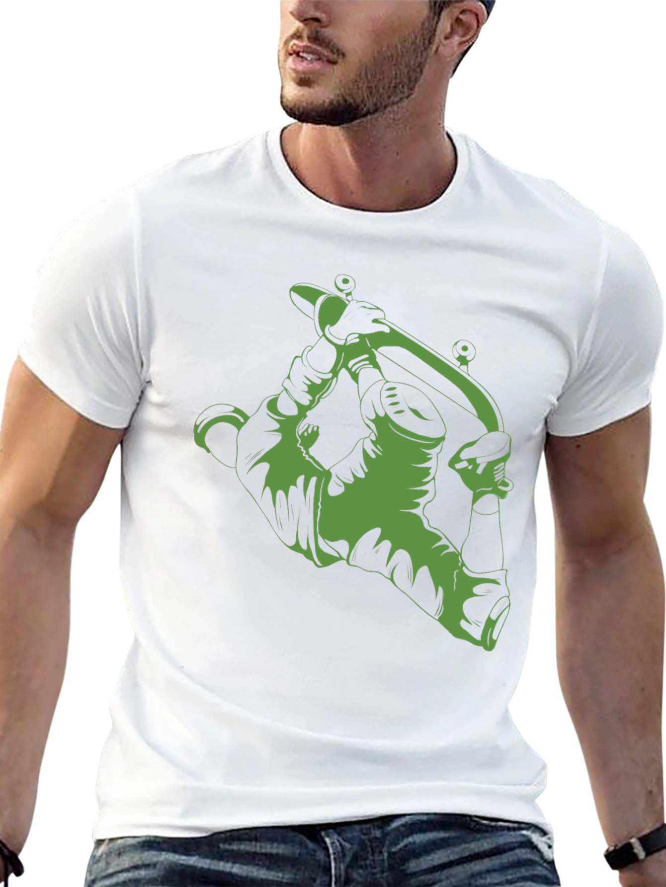 Green Tattoo Gun Graphic Black T-Shirt