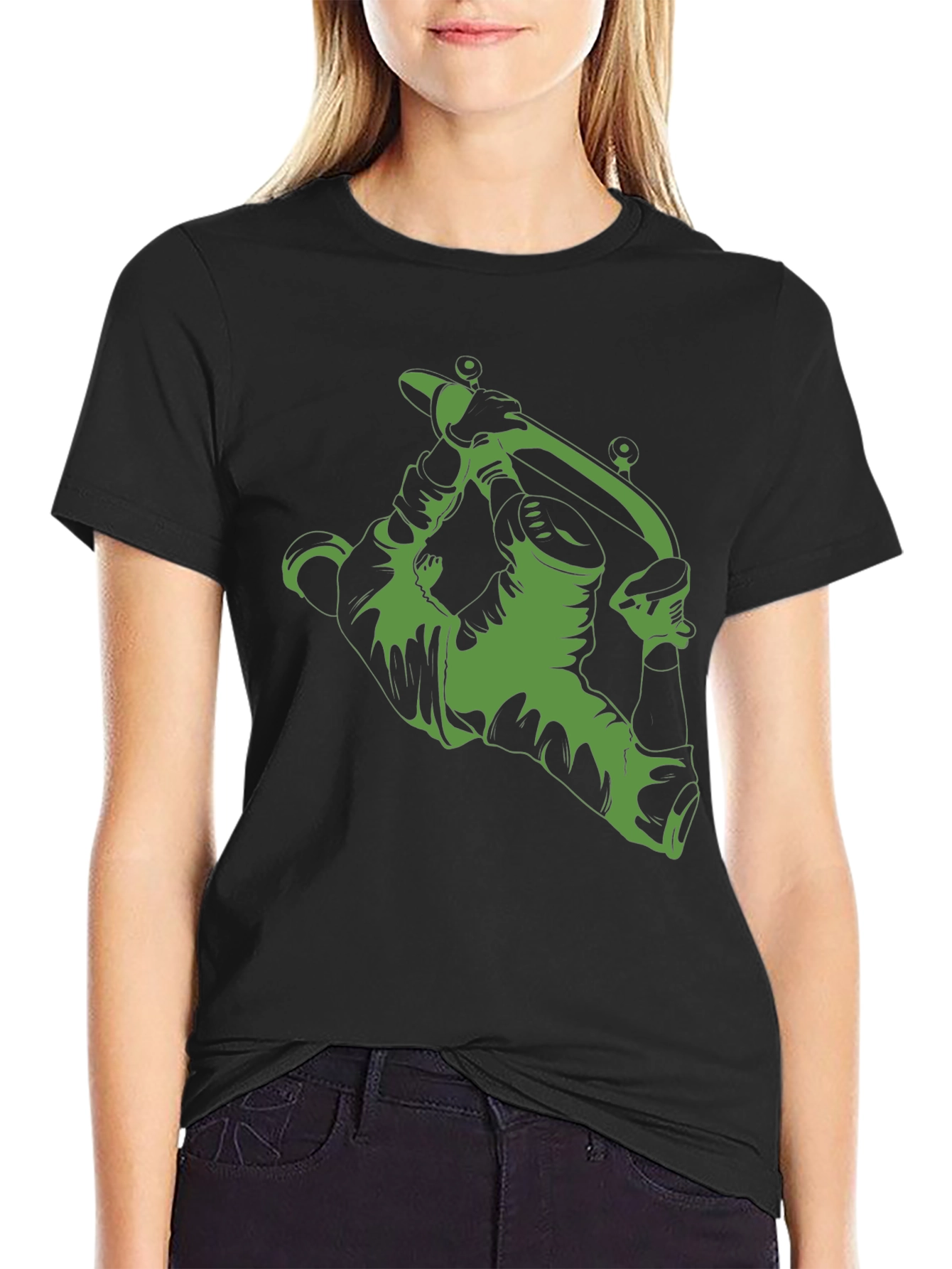 Green Tattoo Gun Graphic Black T-Shirt