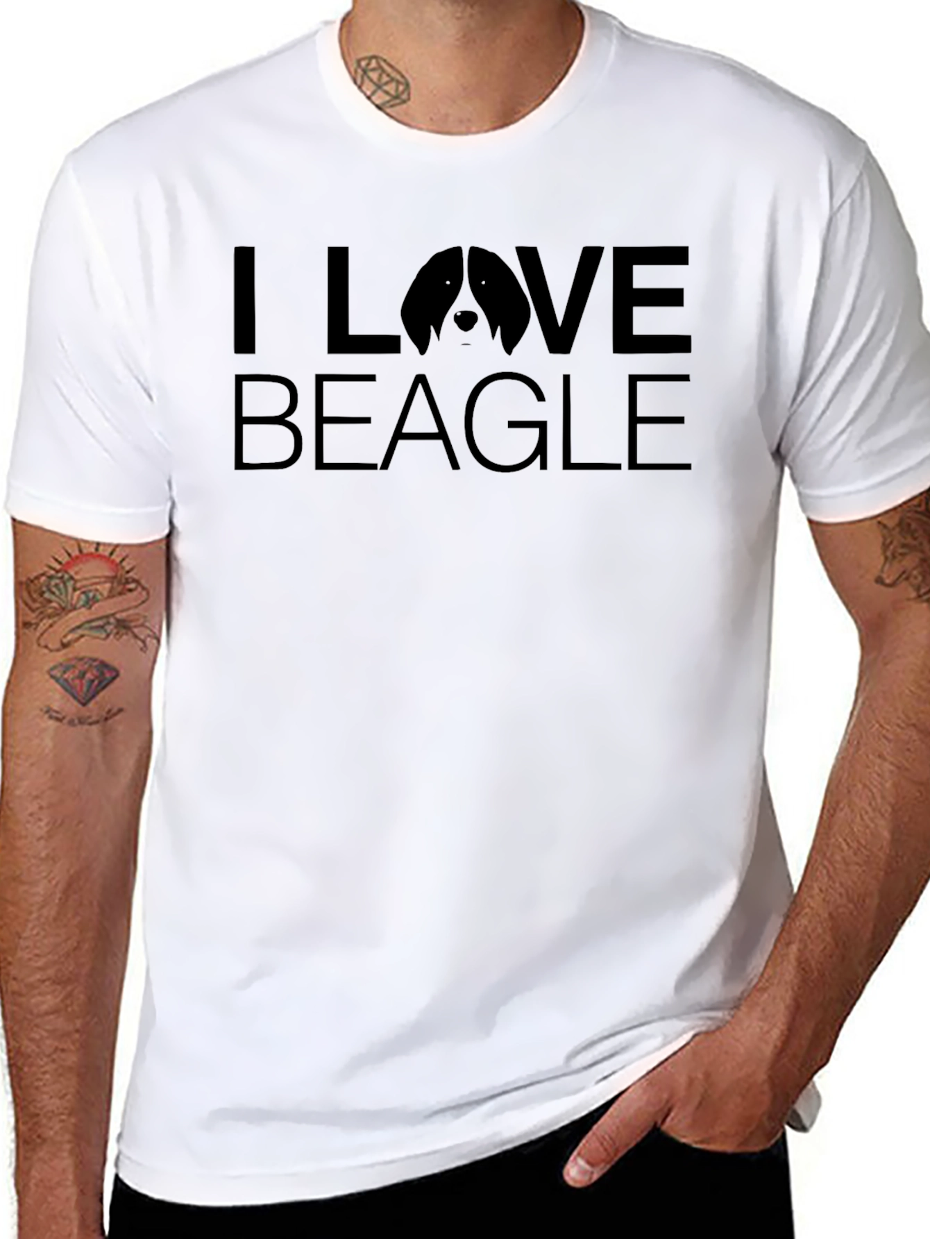 I Love Beagle T-Shirt - Black Crew Neck Tee