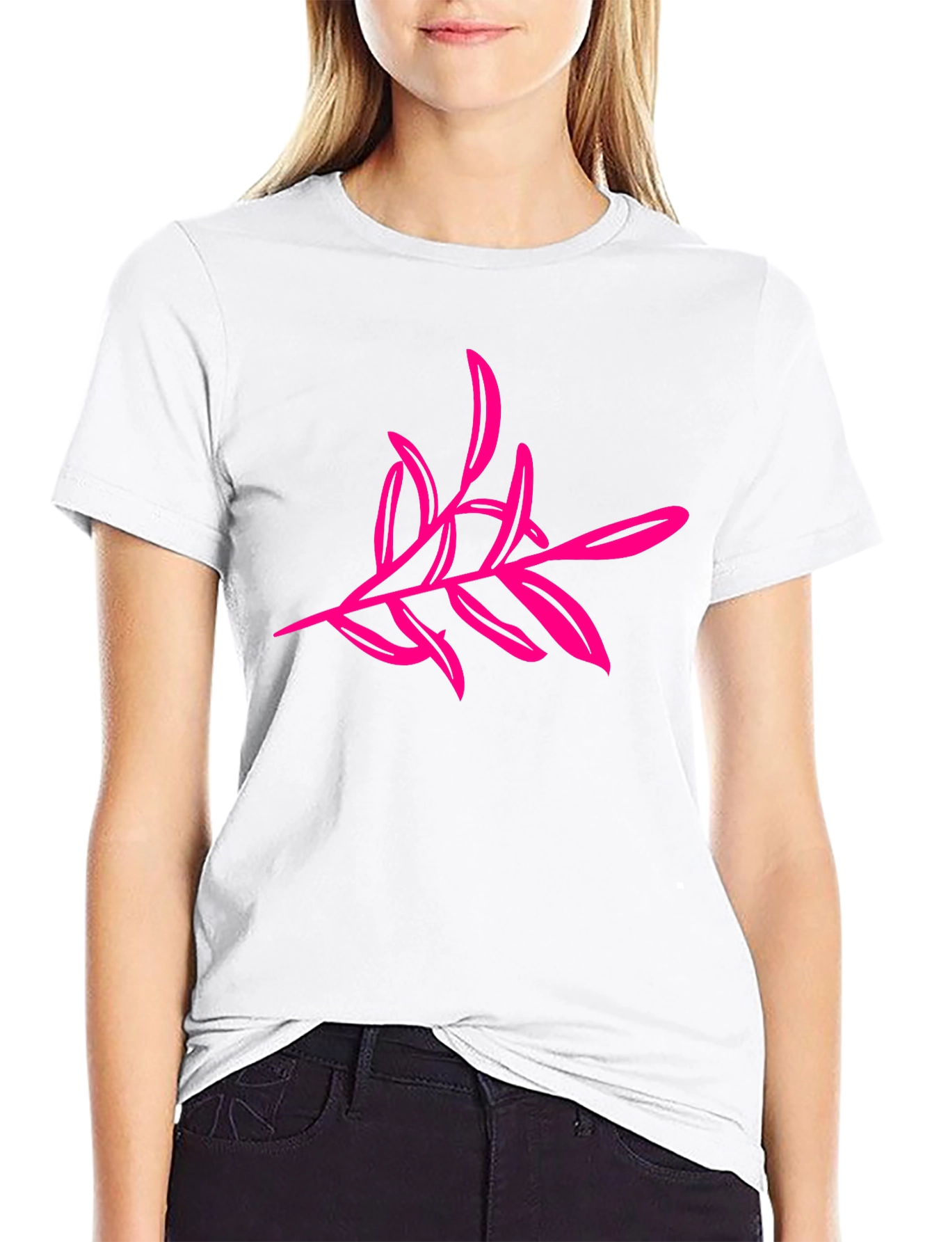 Black T-Shirt with Pink Floral Design
