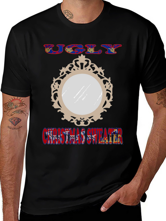 Ugly Christmas Sweater Mirror Graphic T-Shirt