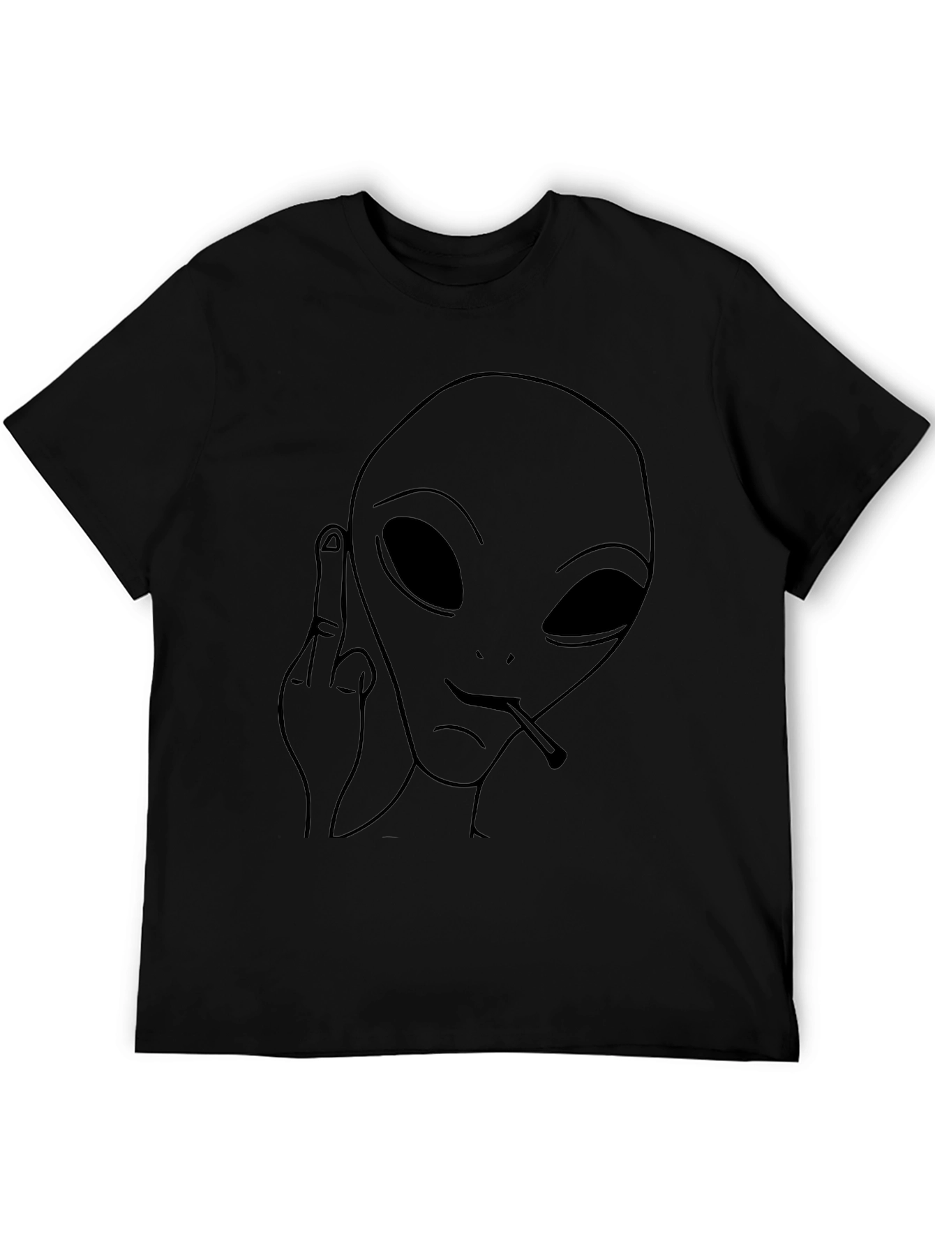 Alien Middle Finger Graphic Tee - Black