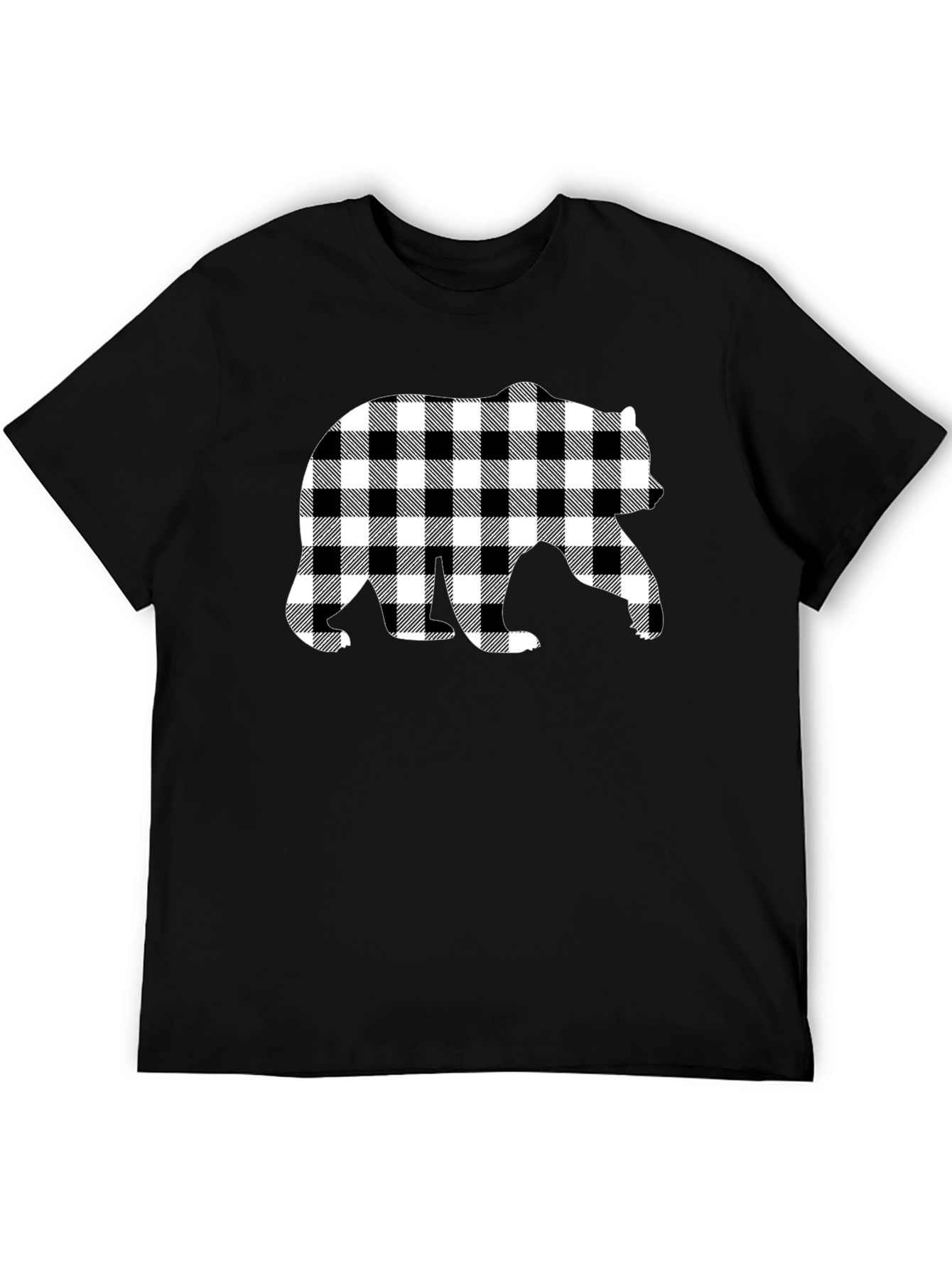 Plaid Bear Graphic Tee - Stylish Mens Black T-Shirt