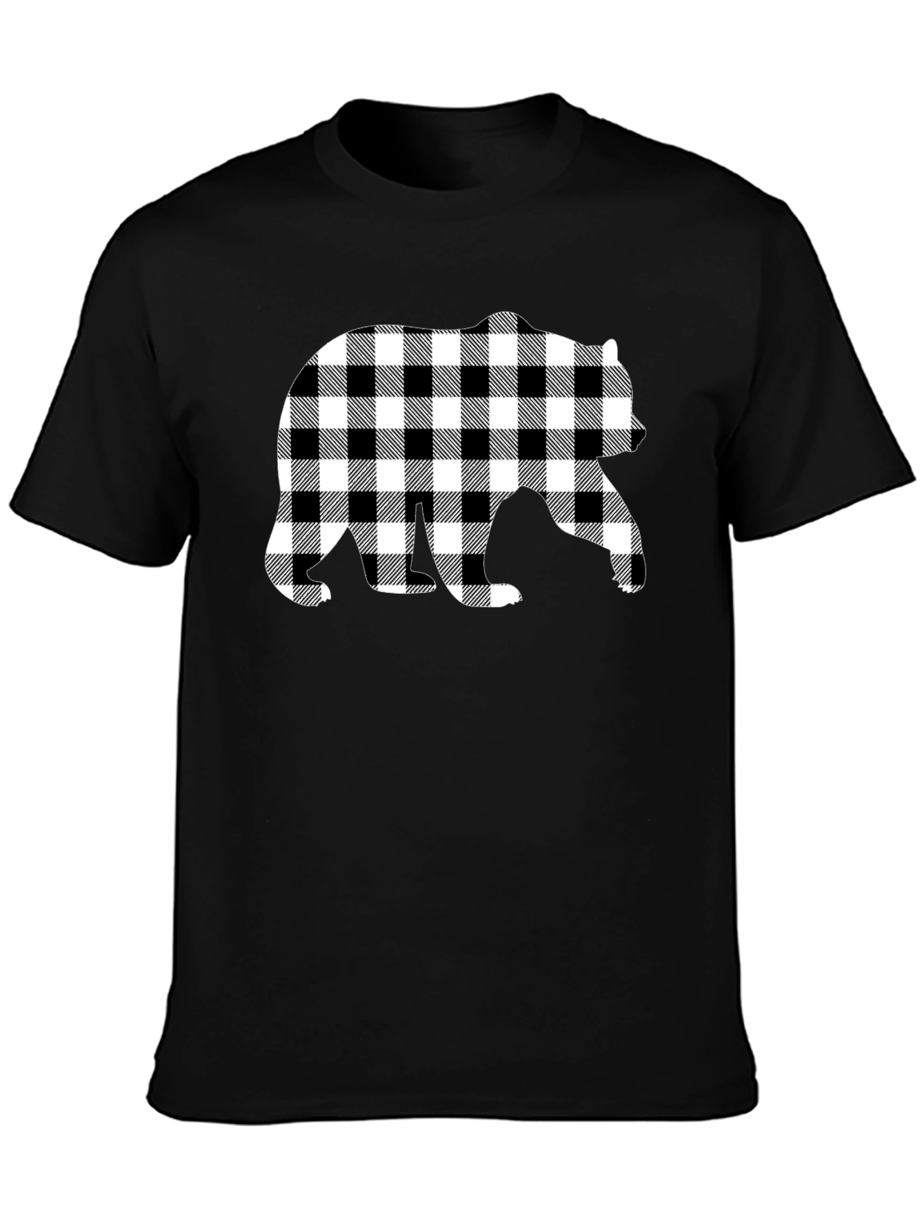 Plaid Bear Graphic Tee - Stylish Mens Black T-Shirt