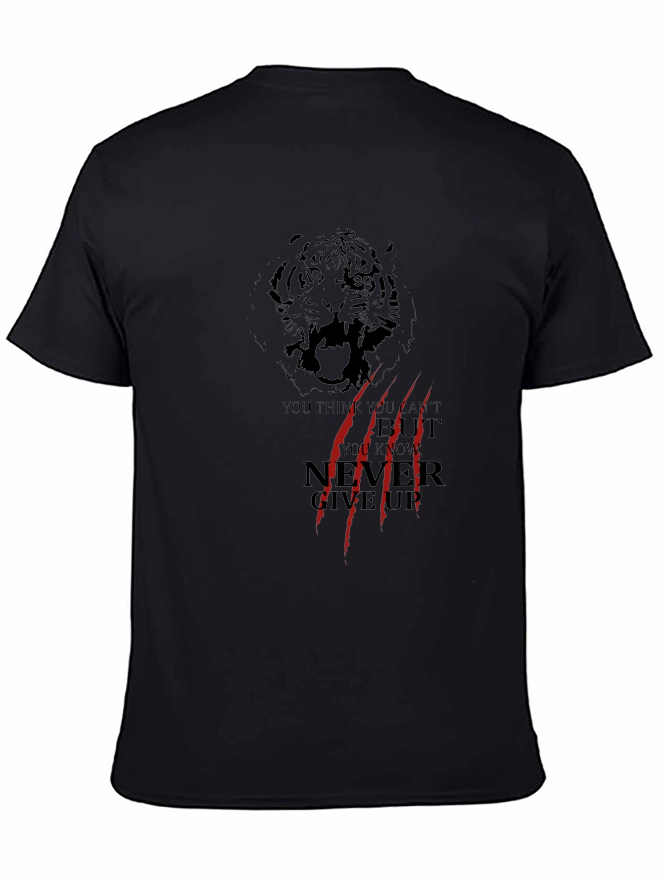 Tiger Graphic Black T-Shirt - Never Give Up