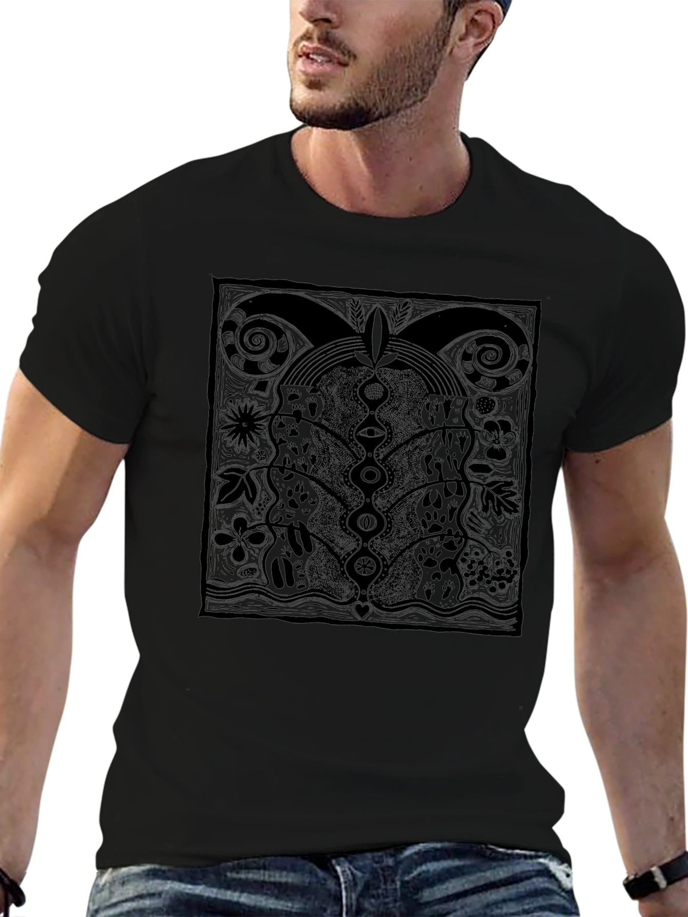 Unique Graphic Print Tee - Black Cotton Comfort