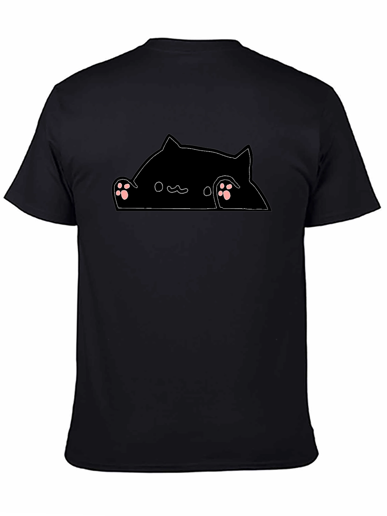 Peek-a-Boo Cat Graphic Tee - Black Cotton Blend T-Shirt
