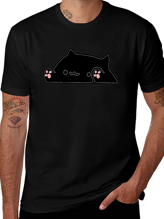 Peek-a-Boo Cat Graphic Tee - Black Cotton Blend T-Shirt