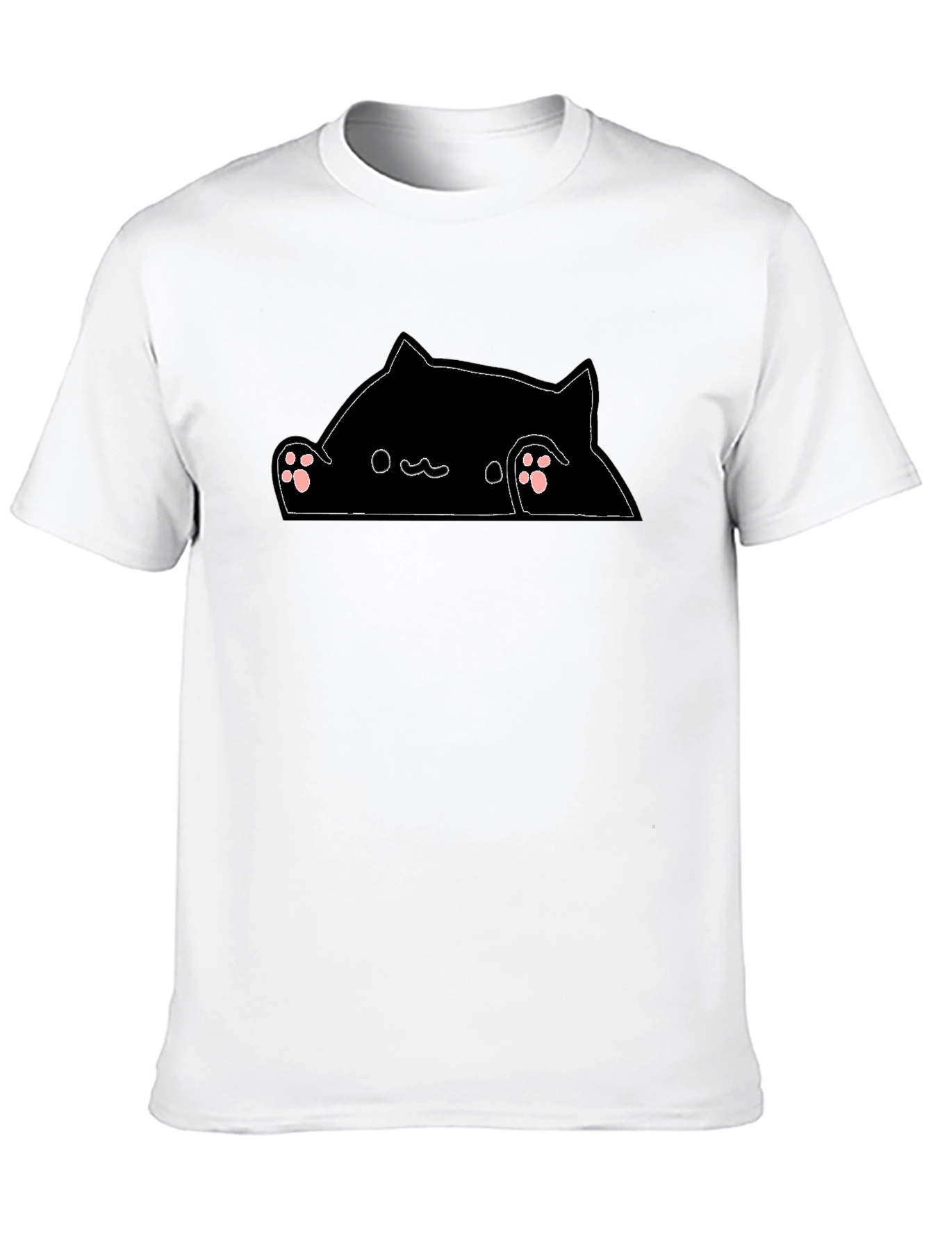 Peek-a-Boo Cat Graphic Tee - Black Cotton Blend T-Shirt