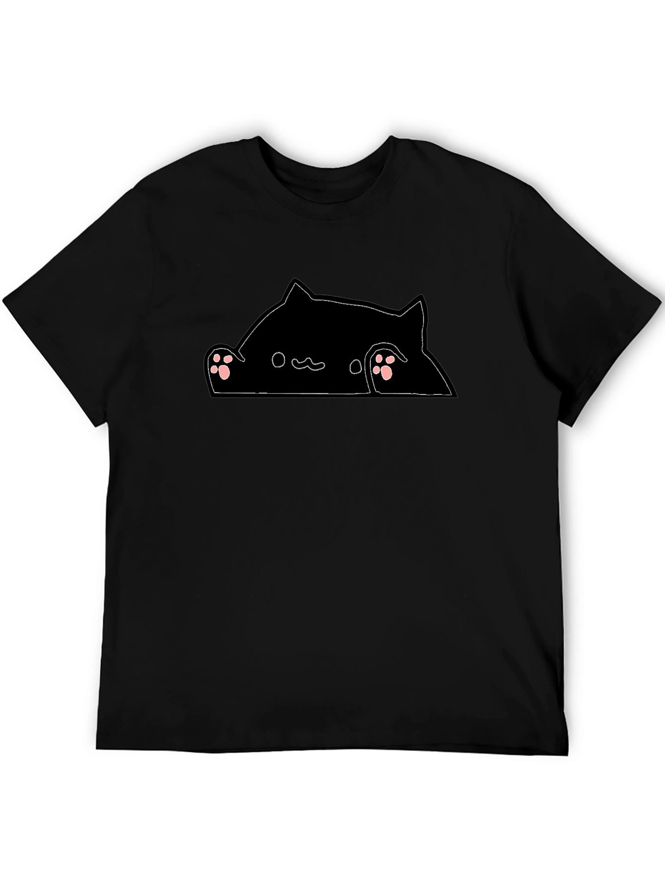 Peek-a-Boo Cat Graphic Tee - Black Cotton Blend T-Shirt