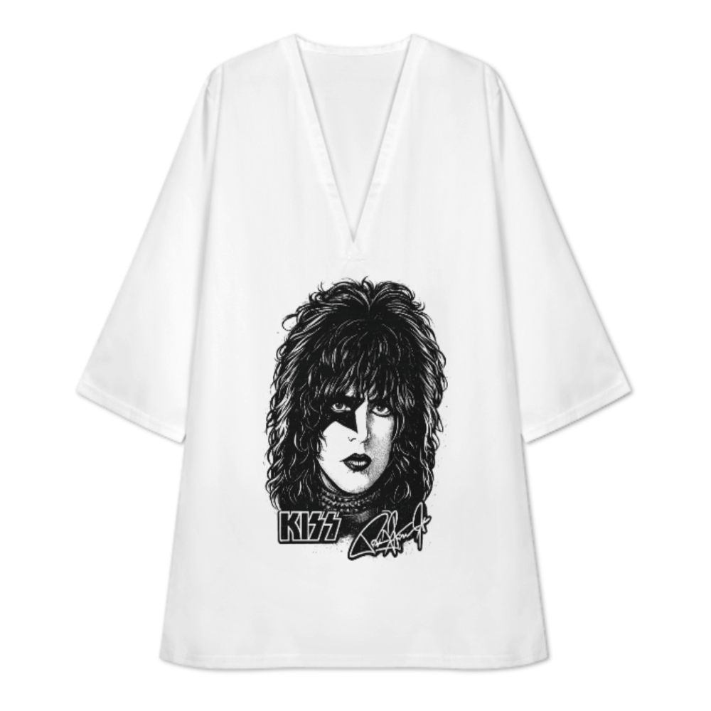 Vintage Rock Star Inspired Graphic T-Shirt Dress, Retro Glam Makeup Oversized Lounge Tee, Edgy Concert Style Casual Women’s Outfit(z574)