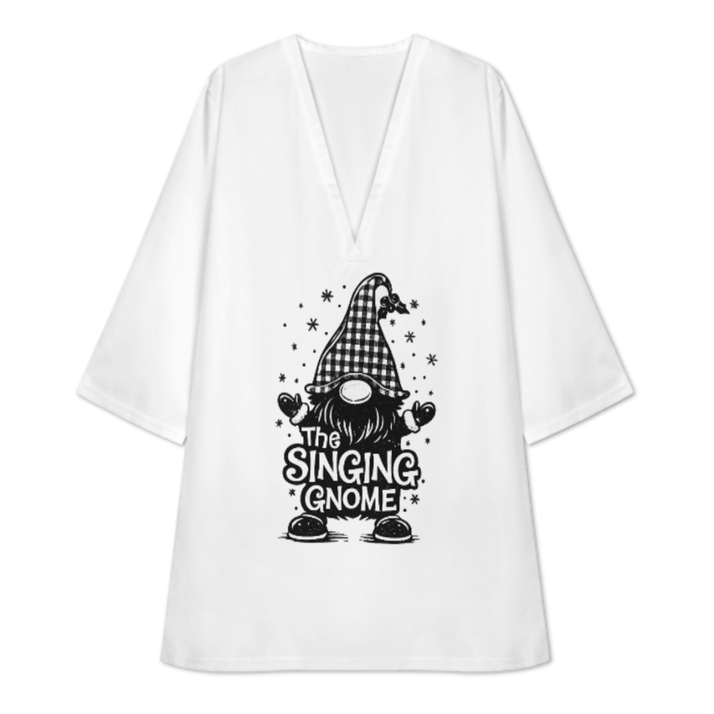 The Singing Gnome Christmas Graphic Dress, Cozy Holiday Lounge Mini Dress, Cute Winter Gnome Oversized Sleep Shirt for Women(z571)