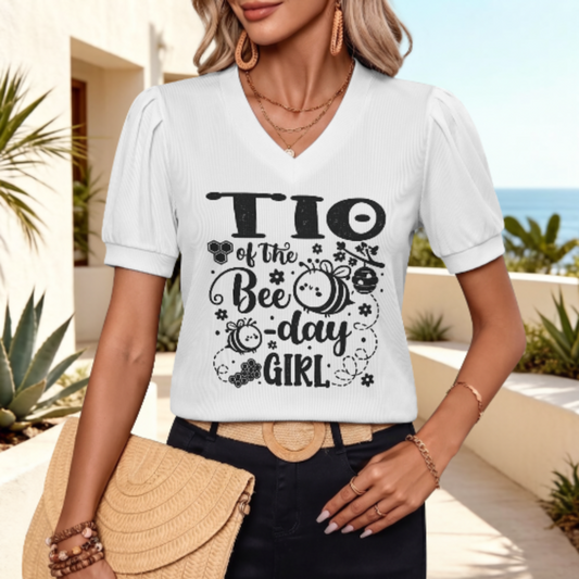 Tio Of The Bee-Day Girl Graphic Tee, Cute Bee Birthday Shirt, Funny Family Party T-Shirt, Honey Bee Celebration Top, Trendy Birthday Matching Tee(z601)