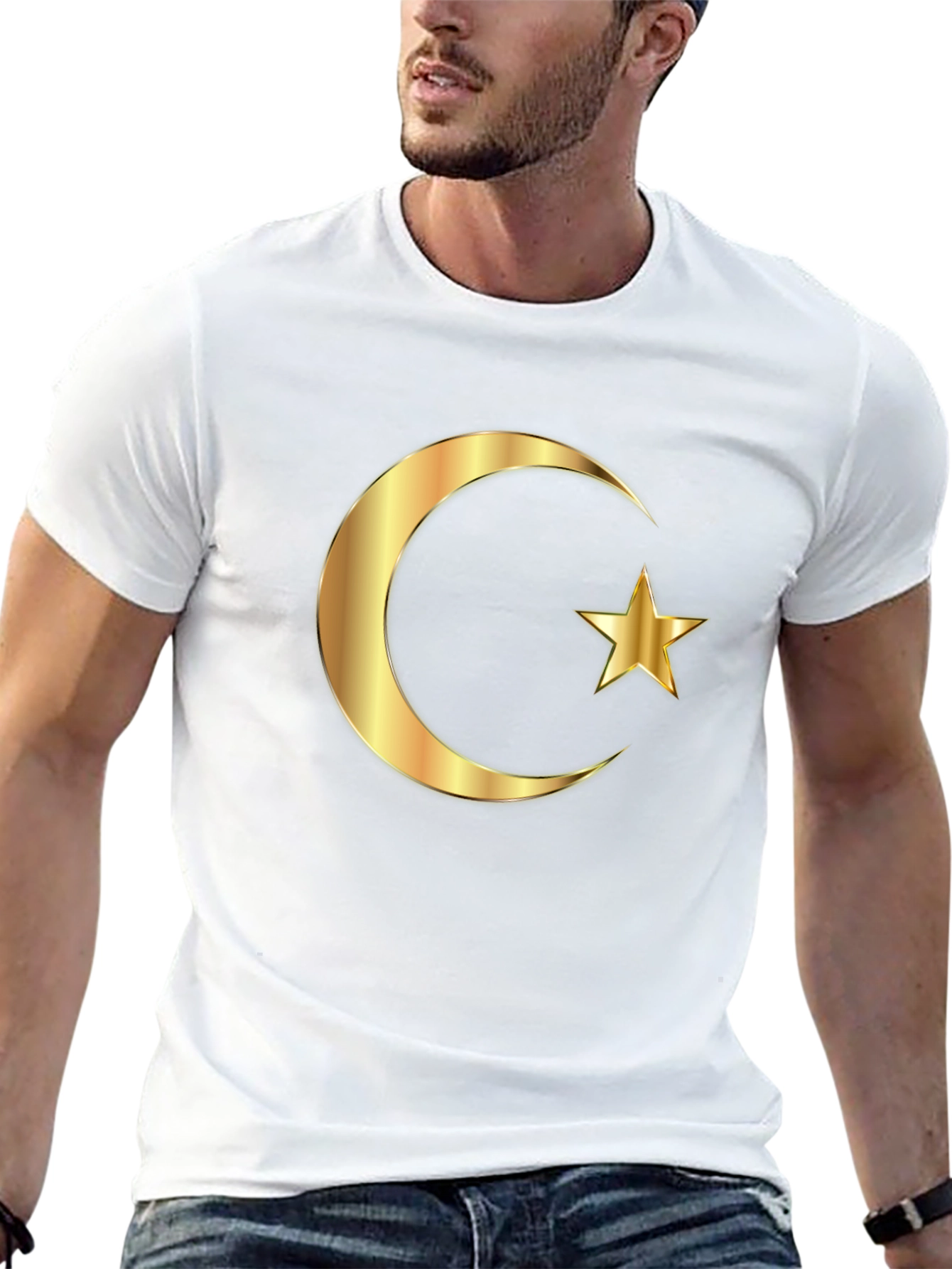 Crescent Moon & Star Graphic Black T-Shirt
