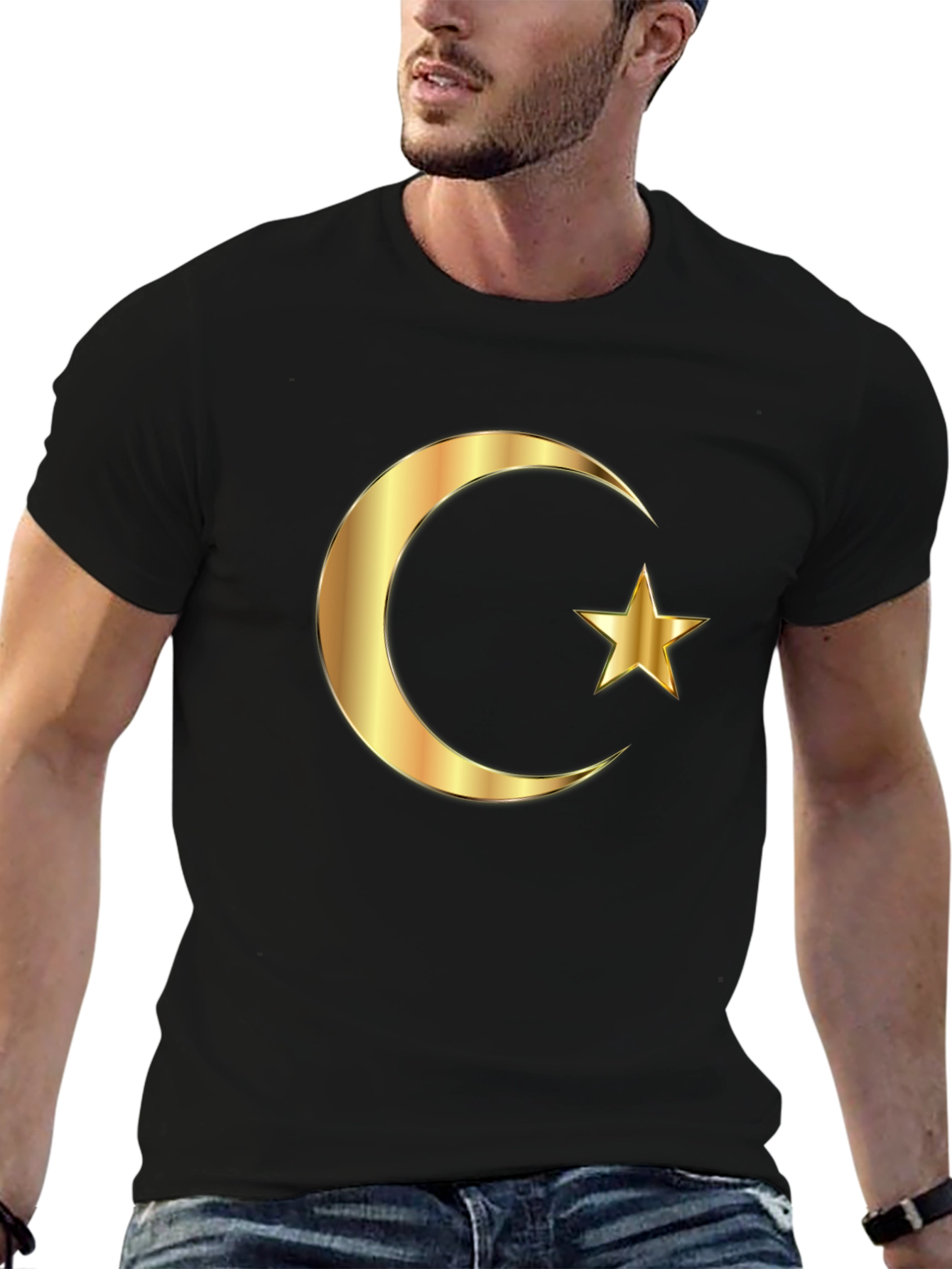 Crescent Moon & Star Graphic Black T-Shirt