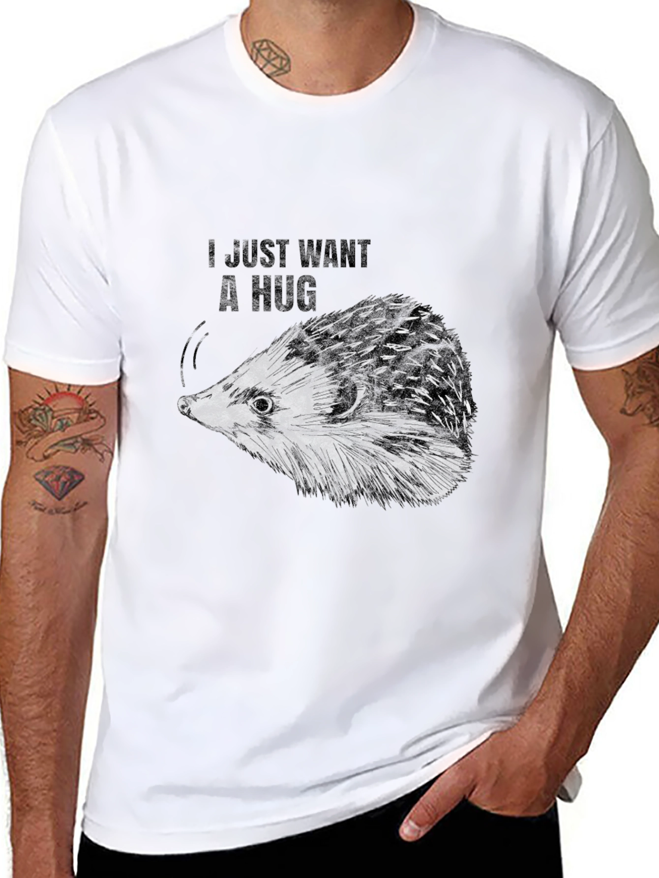 I Just Want A Hug Hedgehog Black T-Shirt