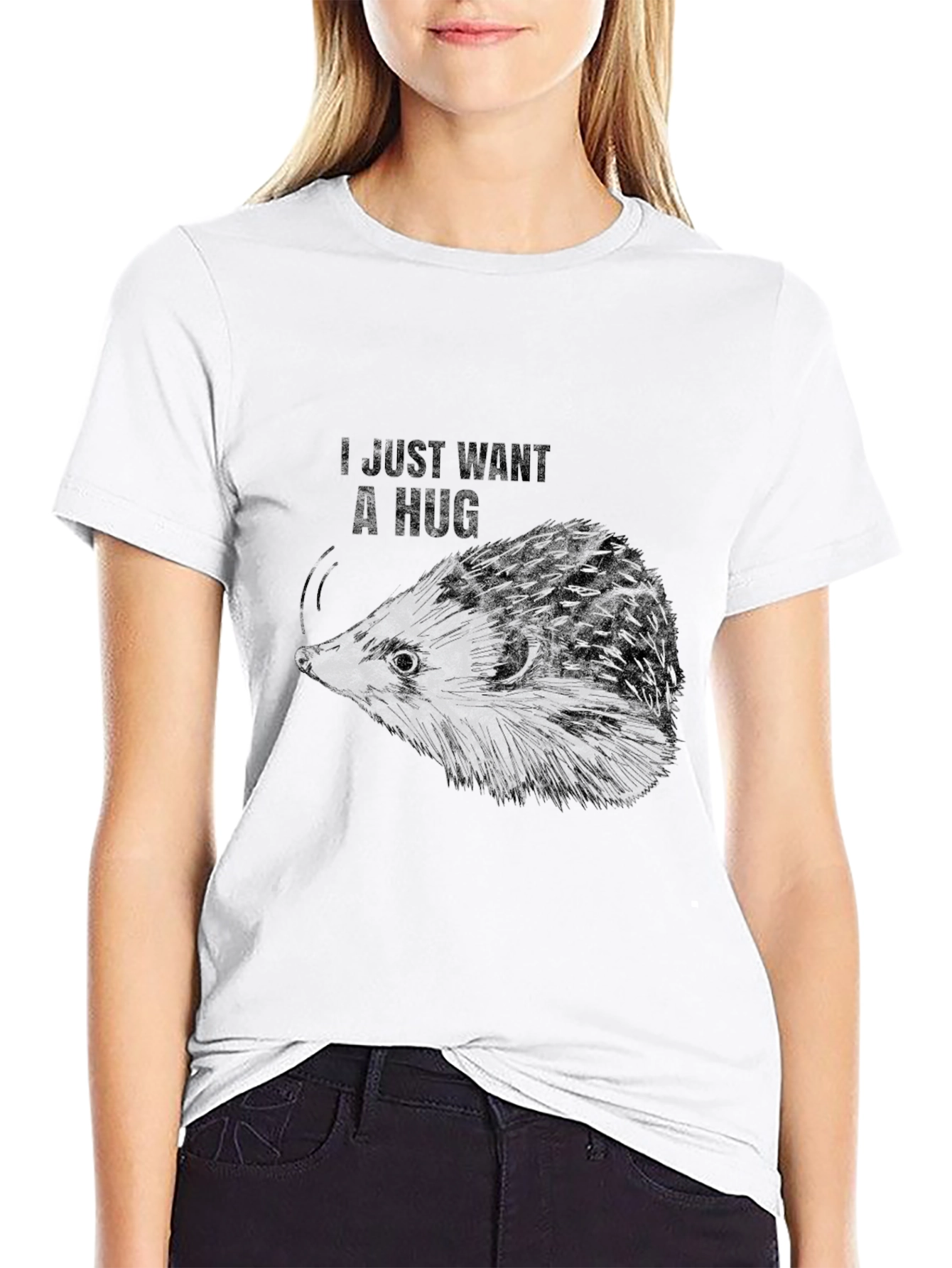 I Just Want A Hug Hedgehog Black T-Shirt