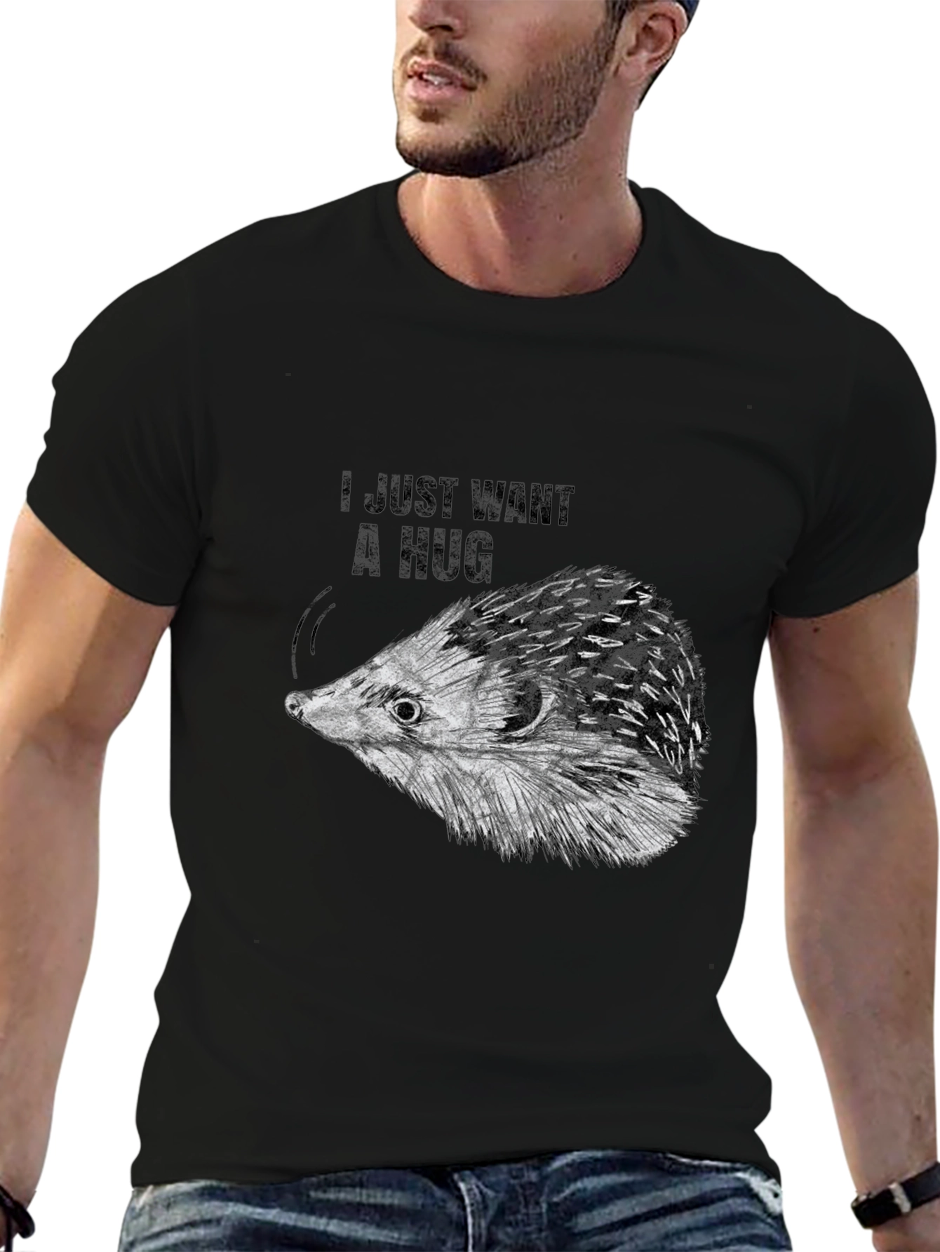 I Just Want A Hug Hedgehog Black T-Shirt