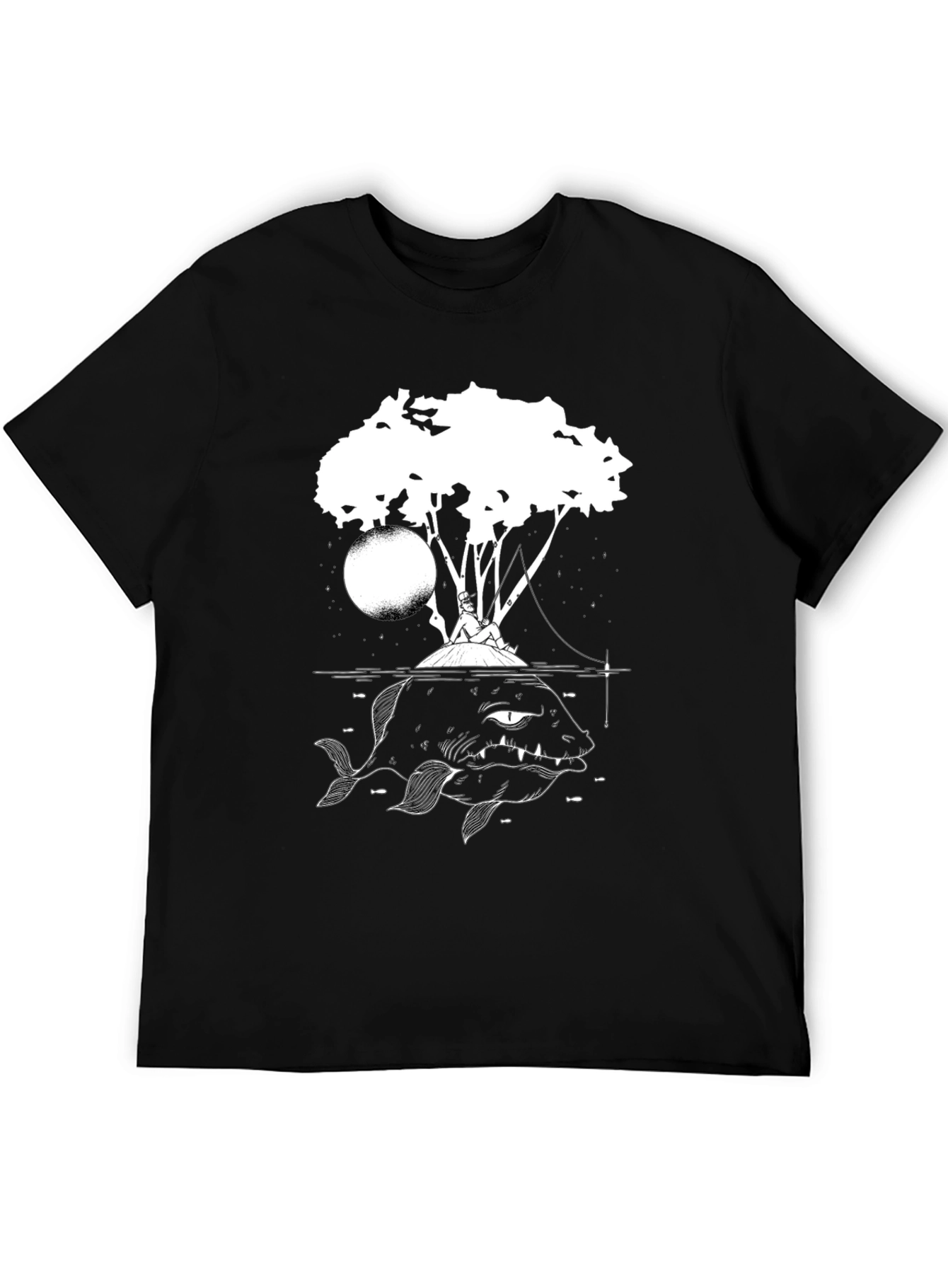 Black Graphic Tee - Fisherman and Giant Fish