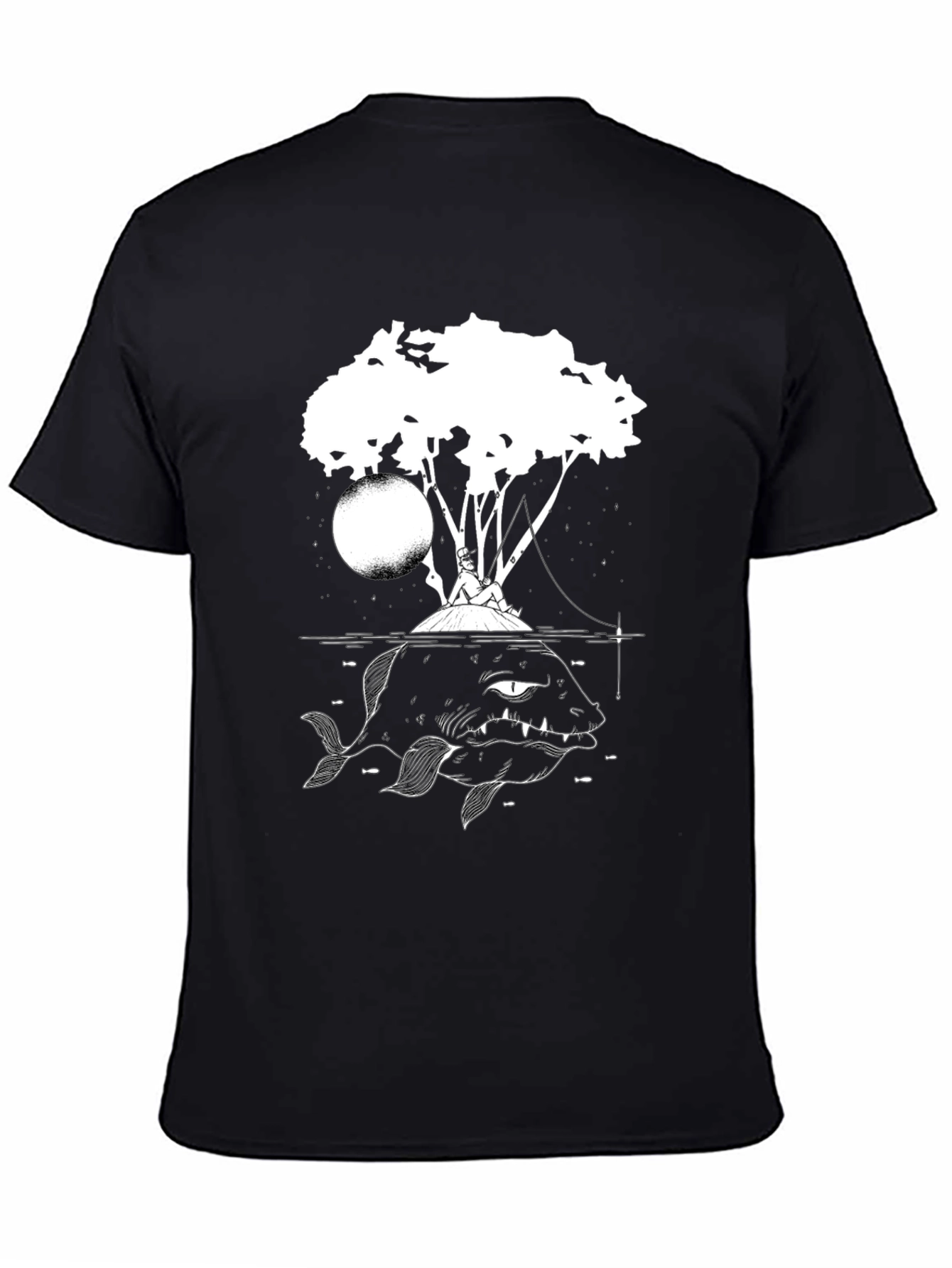 Black Graphic Tee - Fisherman and Giant Fish
