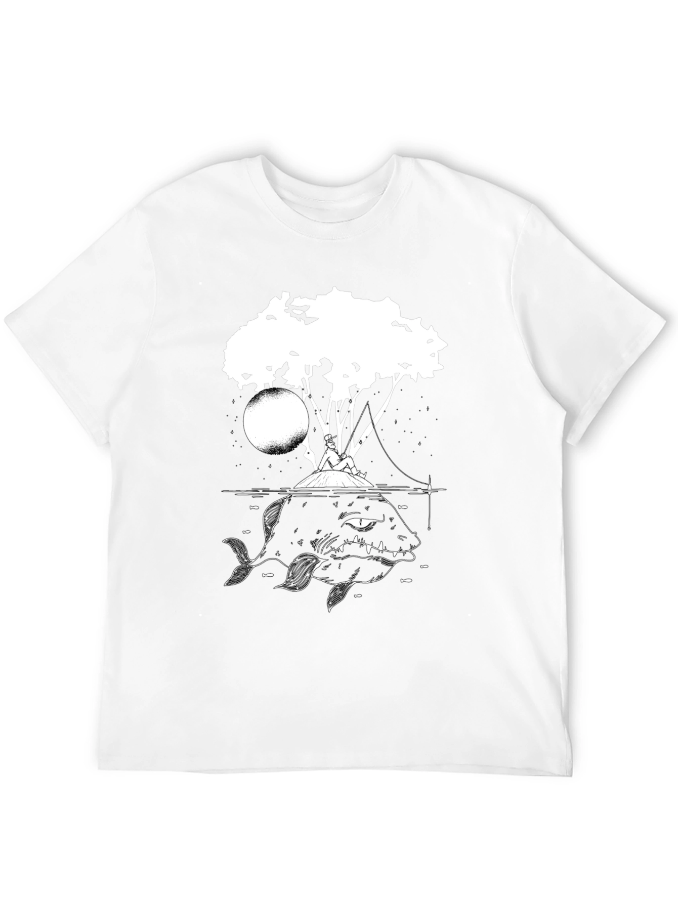 Black Graphic Tee - Fisherman and Giant Fish