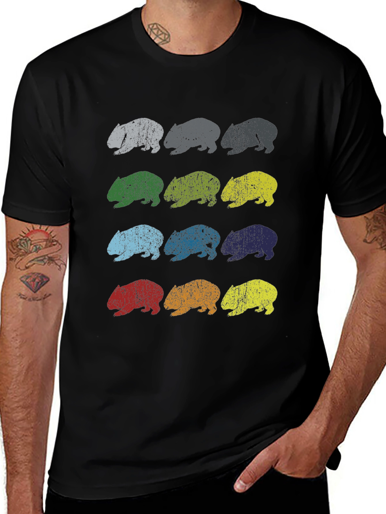 Retro Wombat Print T-Shirt - Graphic Tee