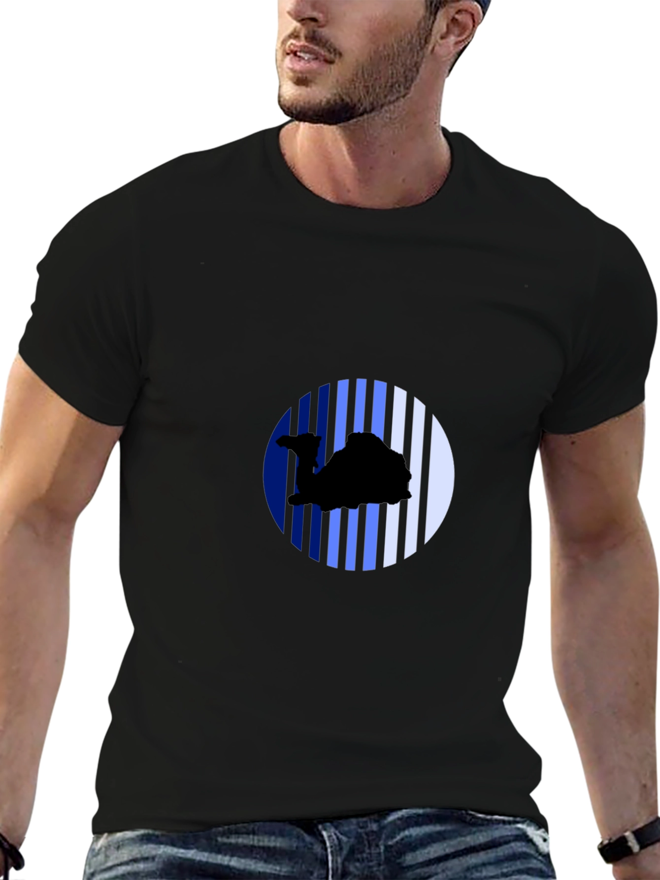 Camel Silhouette Striped Circle Black Tee
