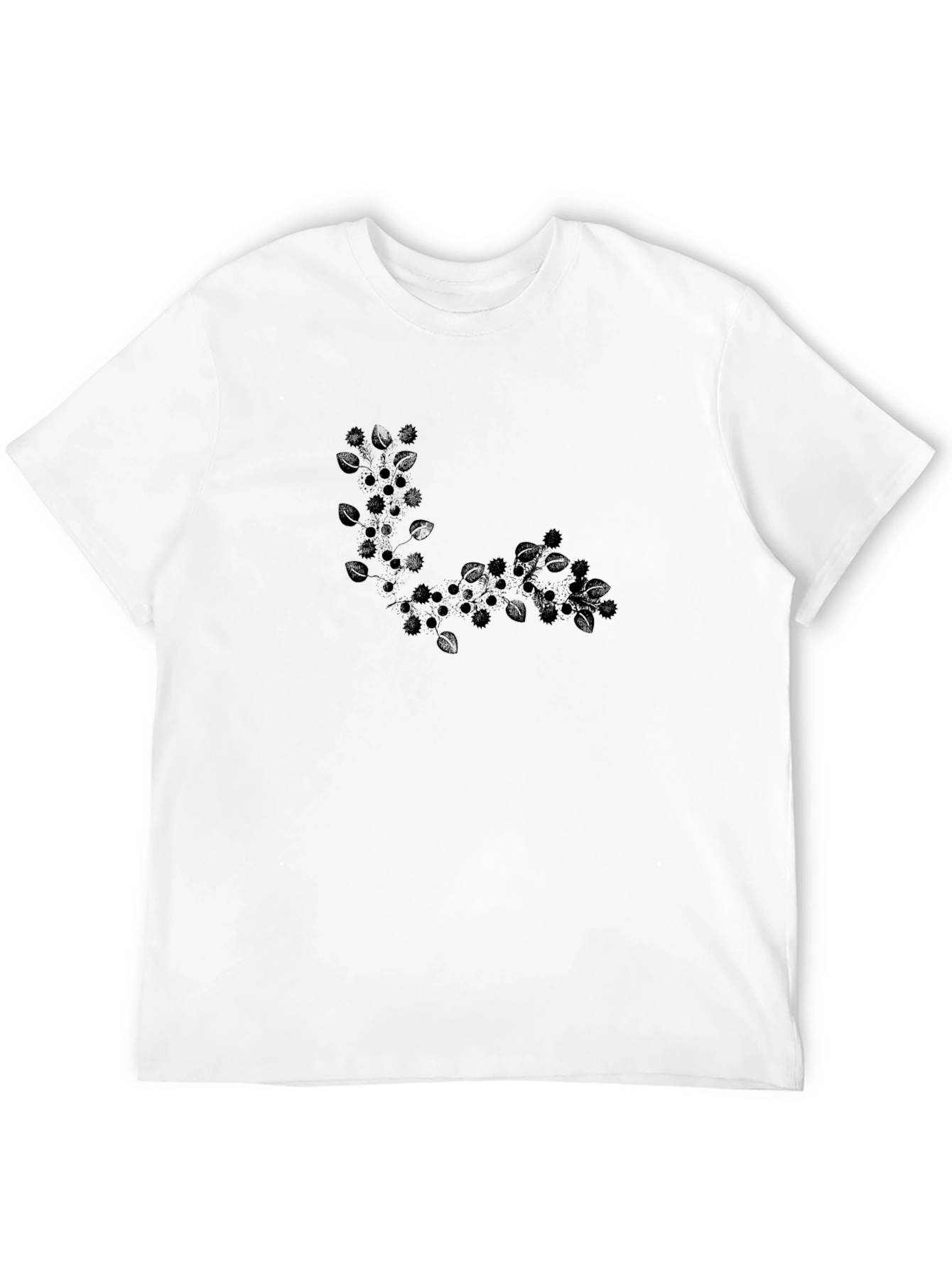 Black T-Shirt with Leafy Design