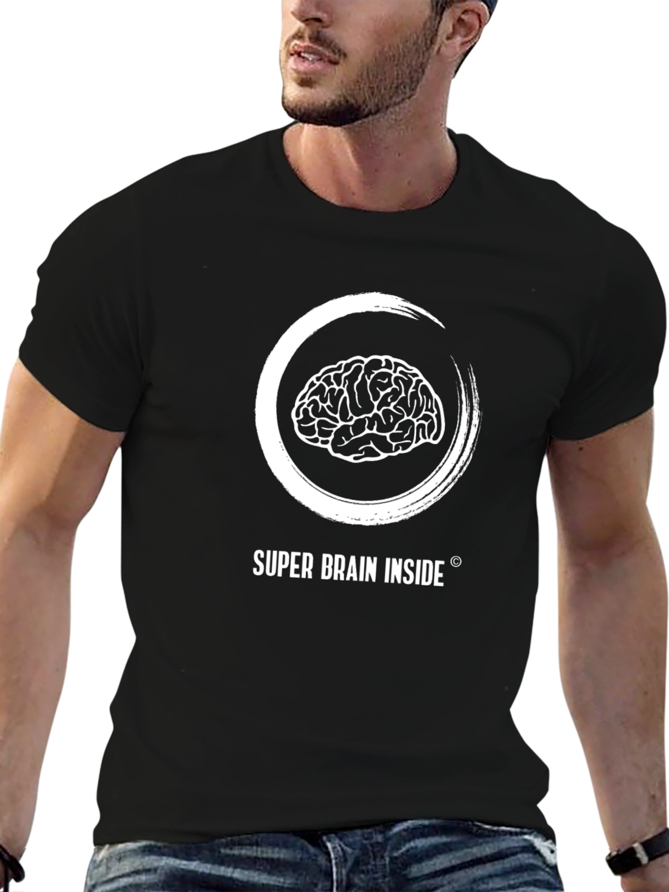 Super Brain Inside Graphic Tee - Black Cotton T-Shirt